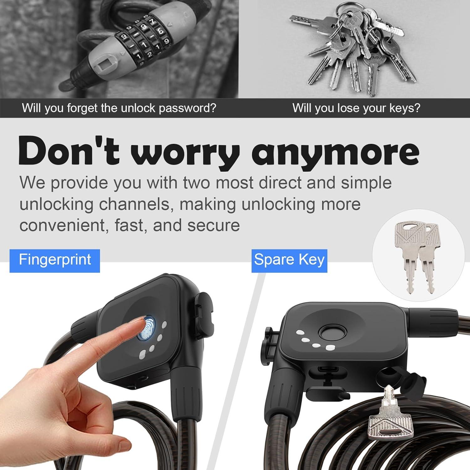 Candado de Bicicleta Biométrico OFASONO BFP0024 Antirrobo 1.5m