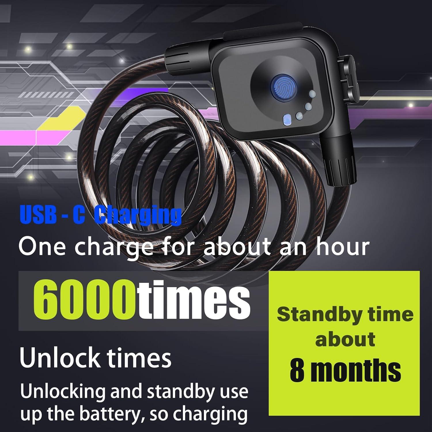 Candado de Bicicleta Biométrico OFASONO BFP0024 Antirrobo 1.5m