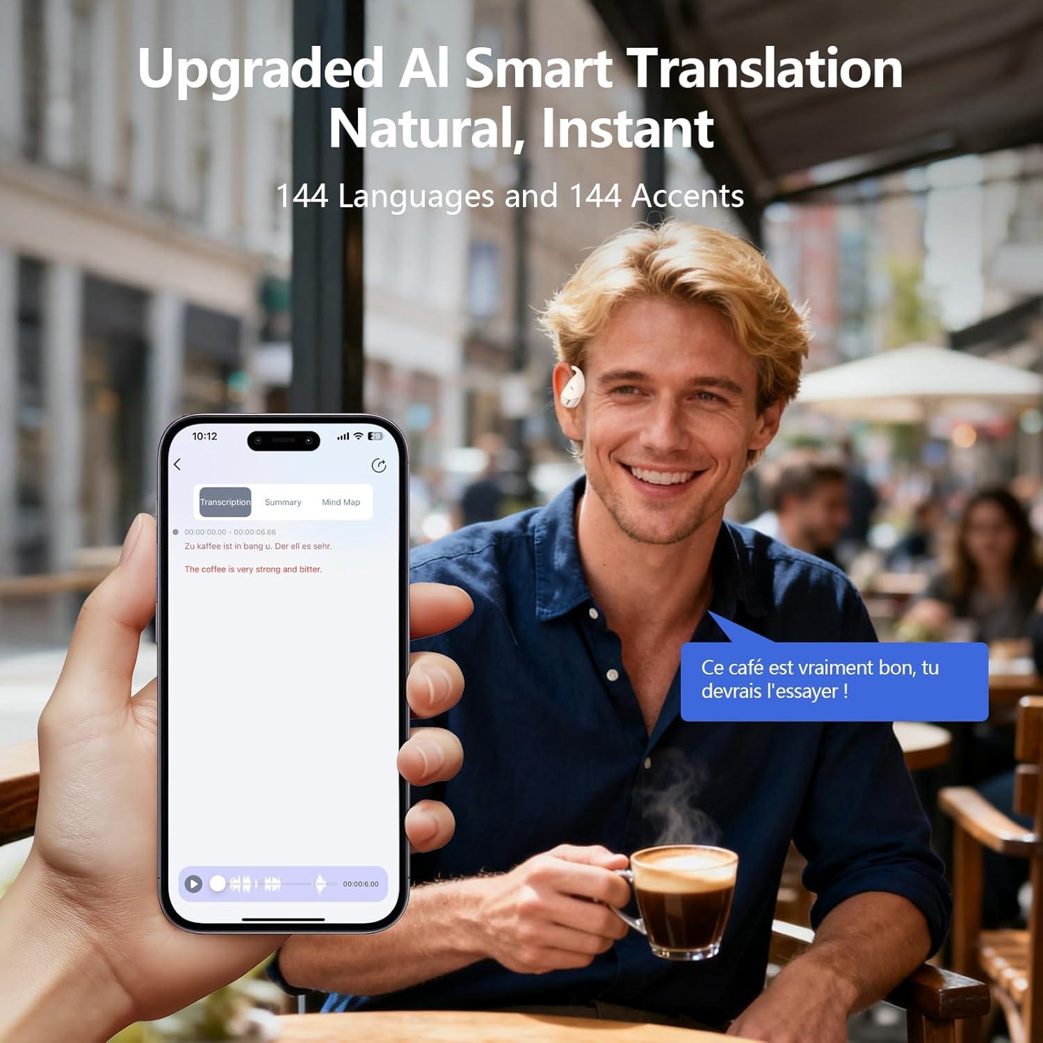 Auriculares Traductor AI Q16H3 con Bluetooth 5.4 y 60 Horas Batería