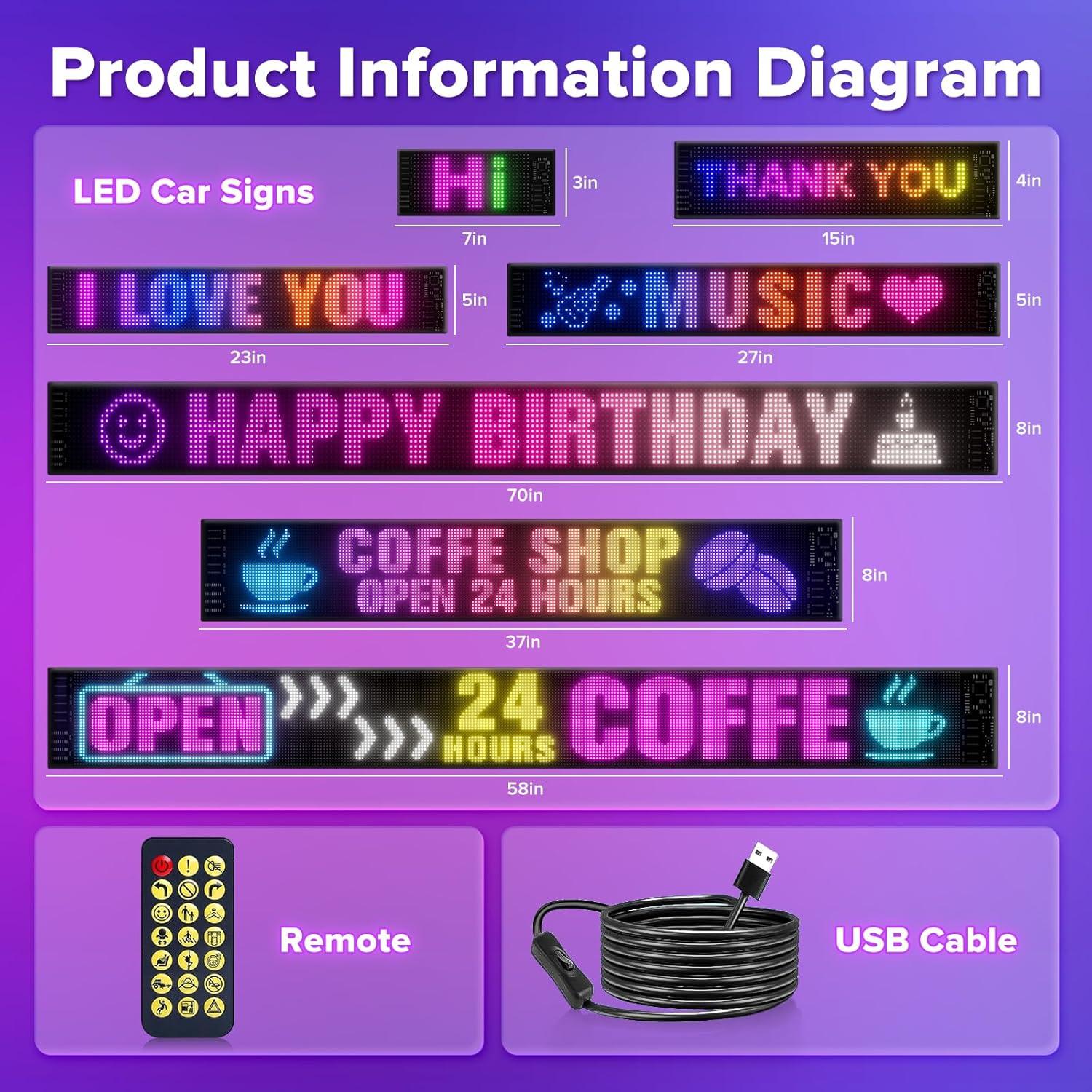 Cartel LED Programable Carsignix 15x4" Negro Impermeable