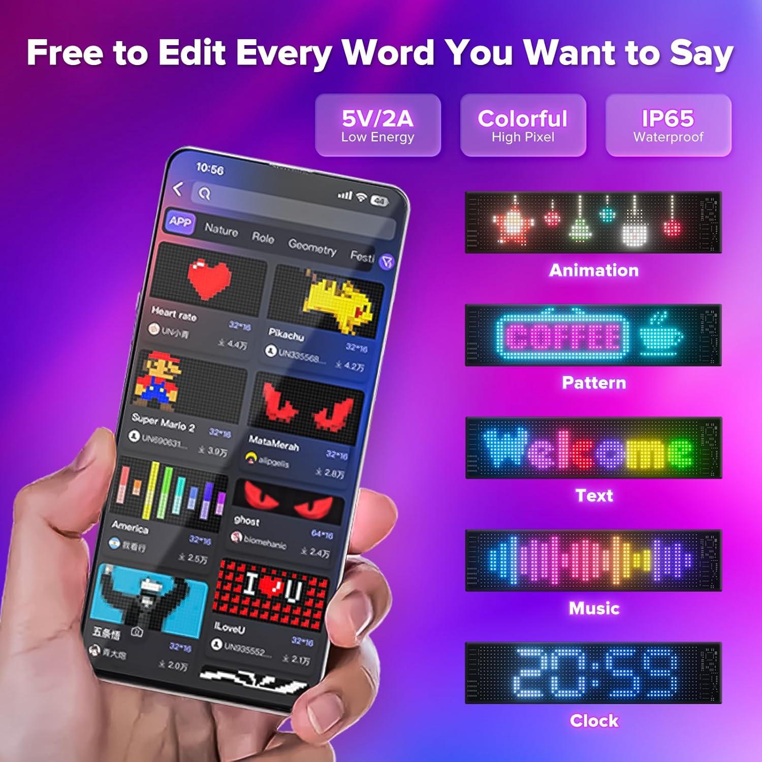 Cartel LED Programable Carsignix 15x4" Negro Impermeable