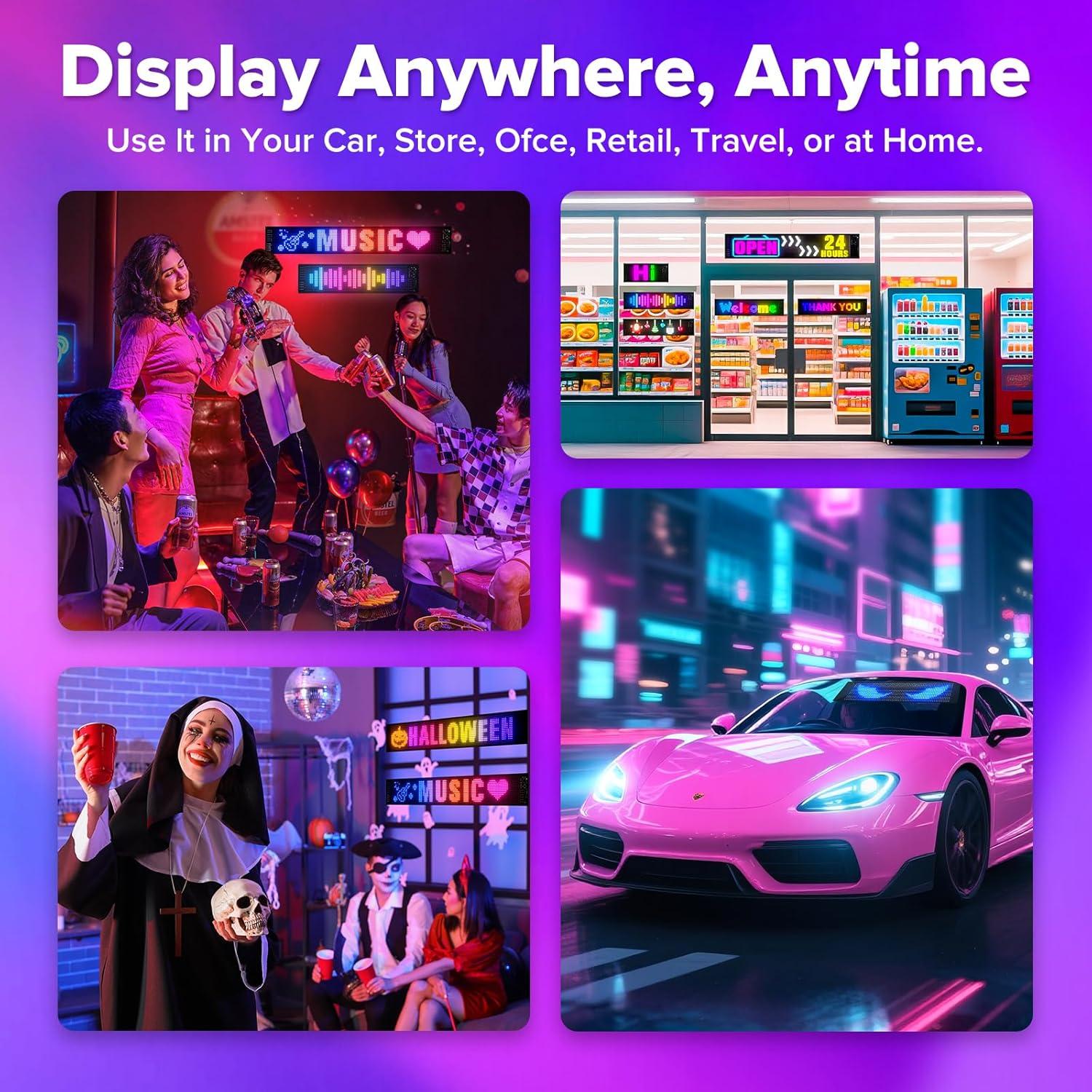 Cartel LED Programable Carsignix 15x4" Negro Impermeable