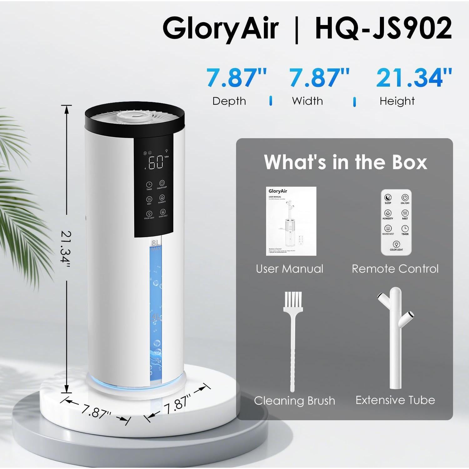 Humidificador Ultrasonido GloryAir 8L con Niebla Fría y Cálida