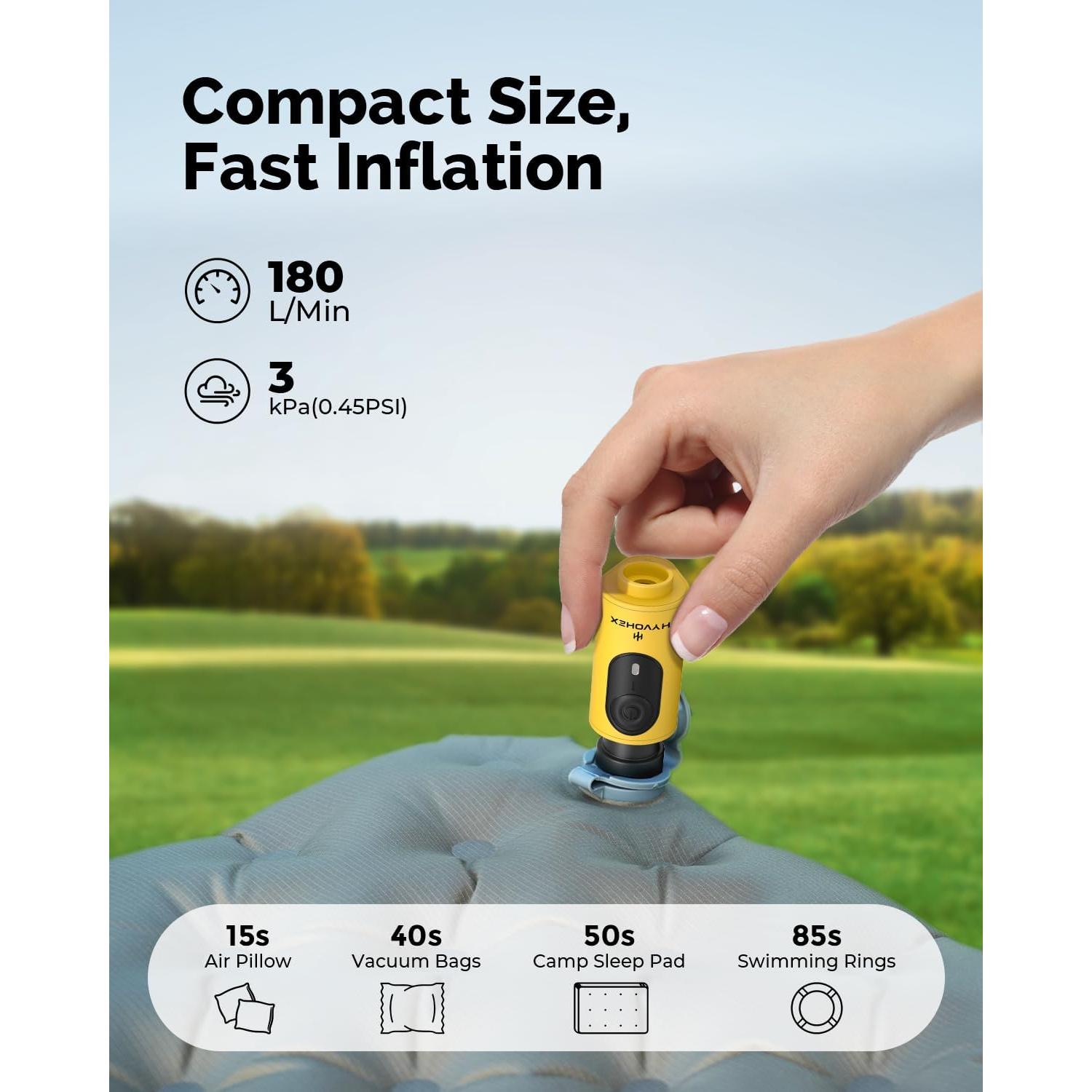 Bomba de Aire Eléctrica Portátil HYVOHEX HB1 180L/min Amarillo