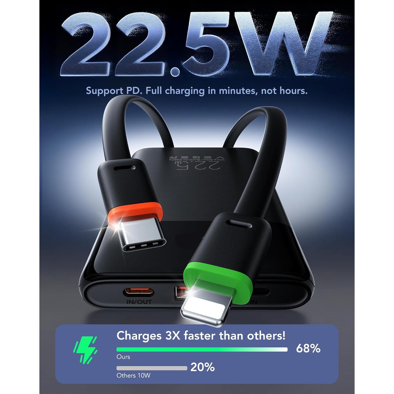 Cargador Portátil VEGER 10000mAh Carga Rápida 22.5W USB-C