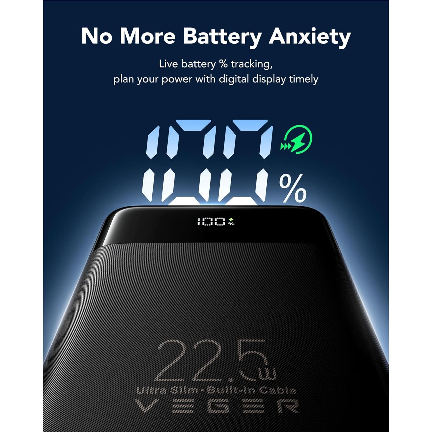 Cargador Portátil VEGER 10000mAh Carga Rápida 22.5W USB-C