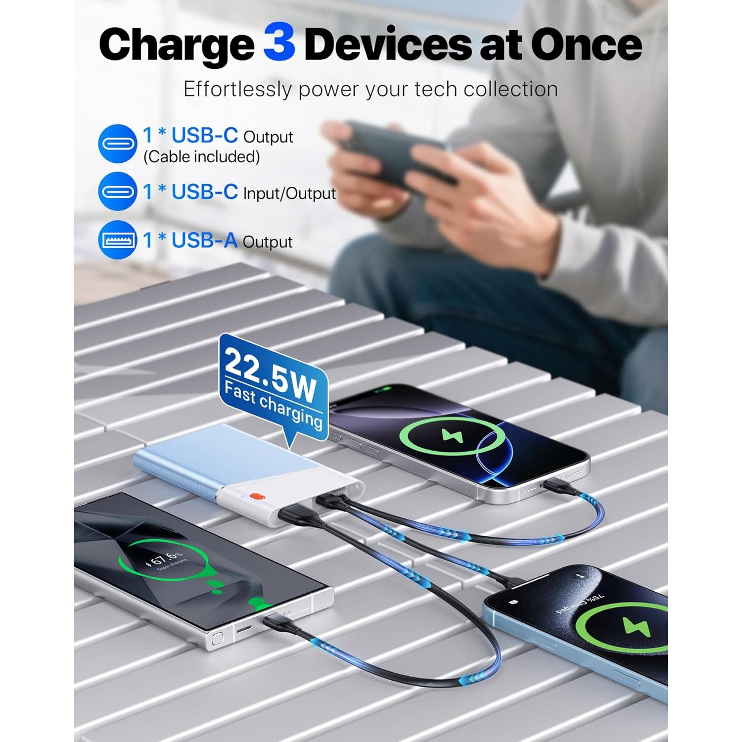 Cargador Portátil Power Bank 10000mAh 22.5W PD Azul