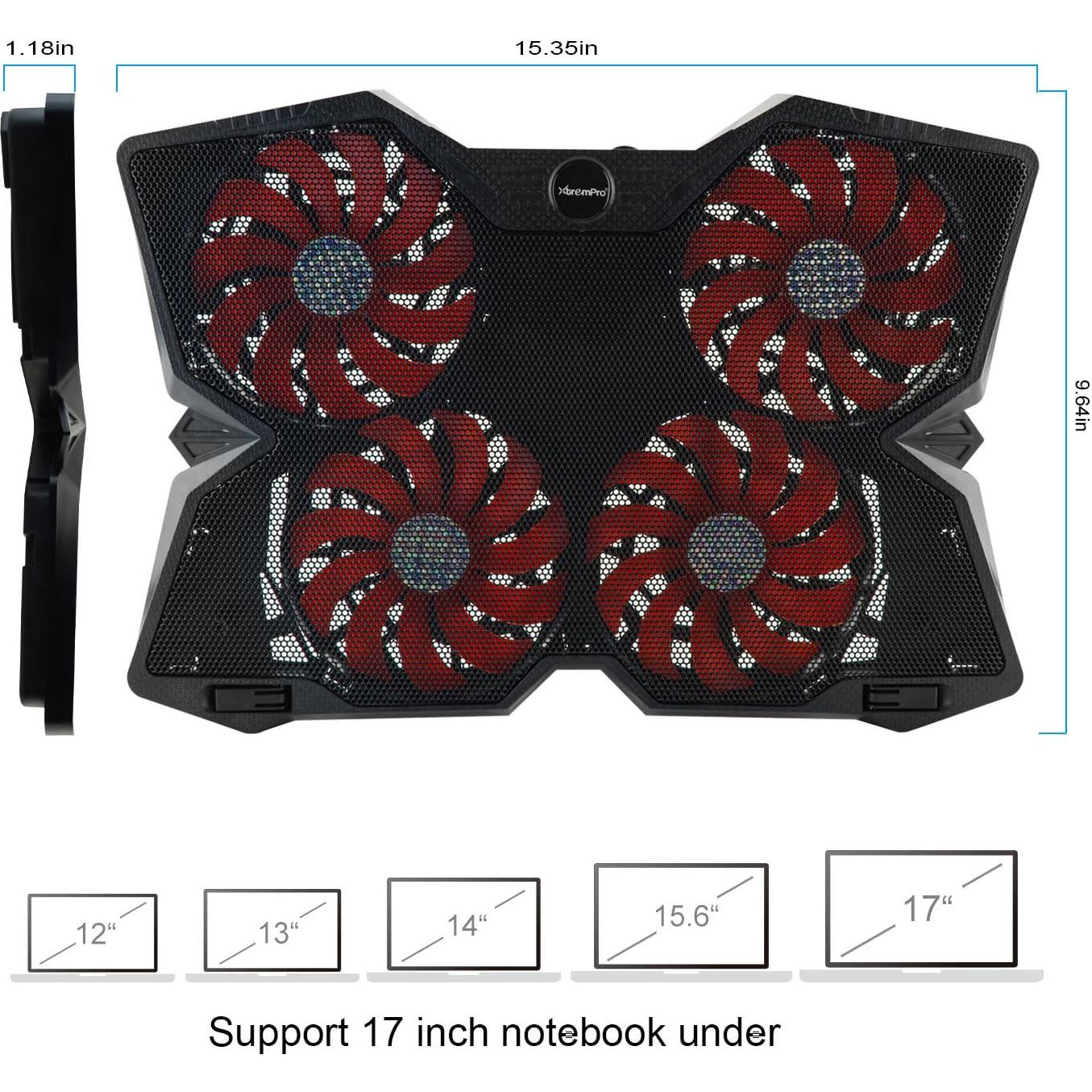 Enfriador de Laptop Xtrempro 11148, 4 Ventiladores LED, 43.18 cm