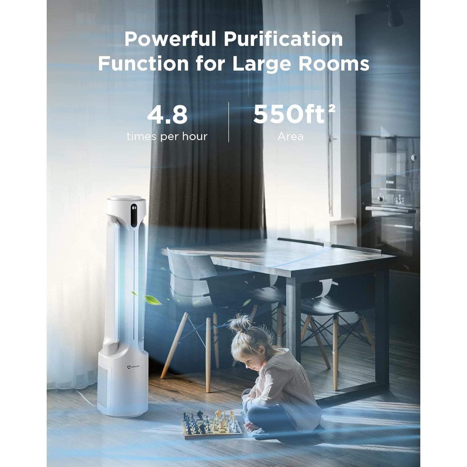 Purificador de Aire AIRMATE AIR4-F-1 Torre 45" 1500 CFM Blanco