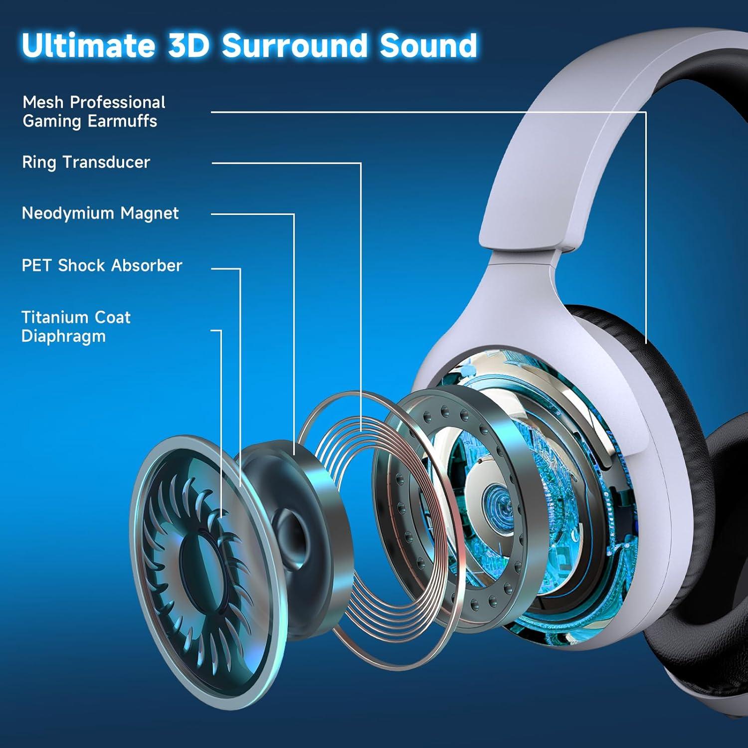 Auriculares Gaming Inalámbricos Rumoon 01, 45H Batería, Sonido 3D