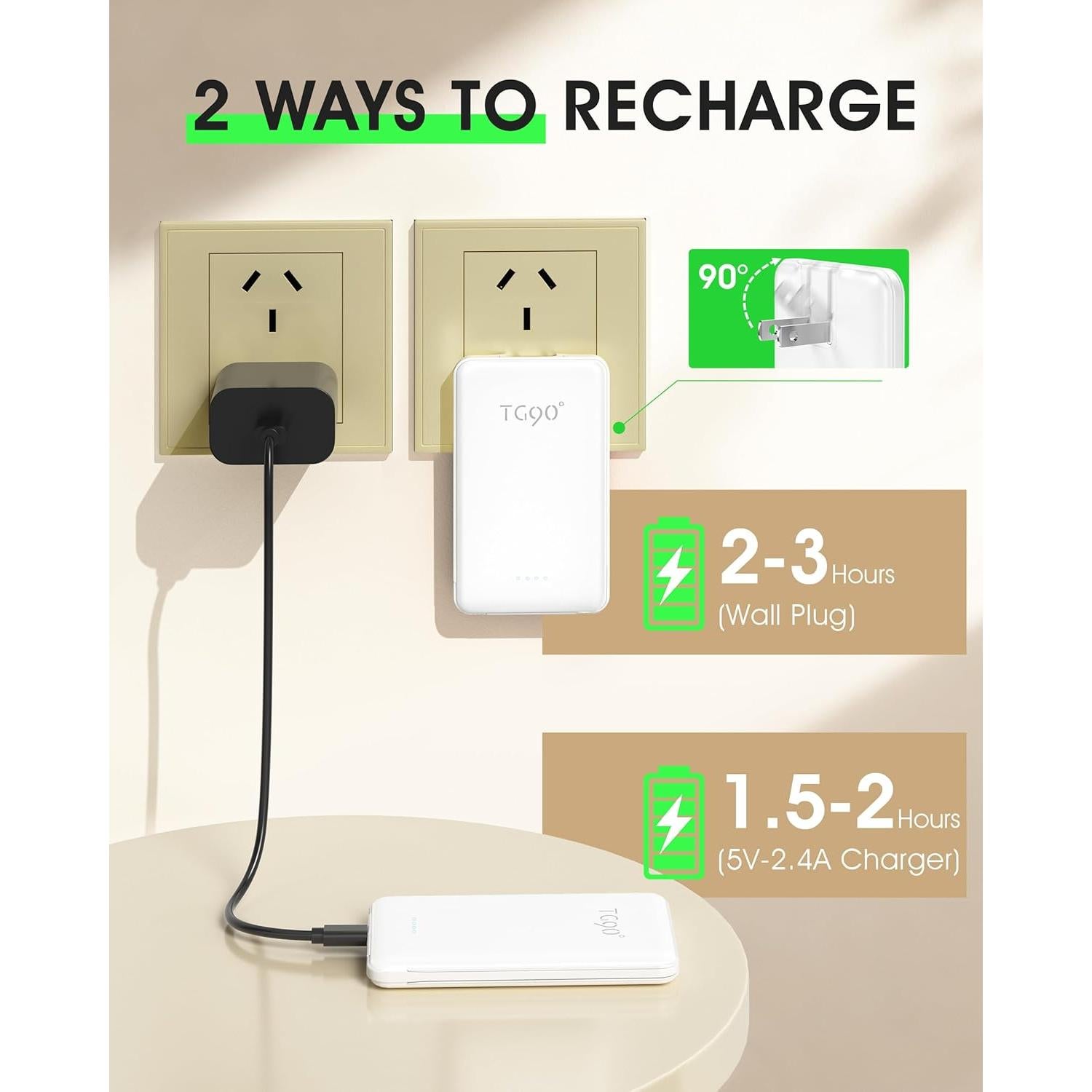 Cargador Portátil TG90 5000mAh con Enchufe de Pared y USB C