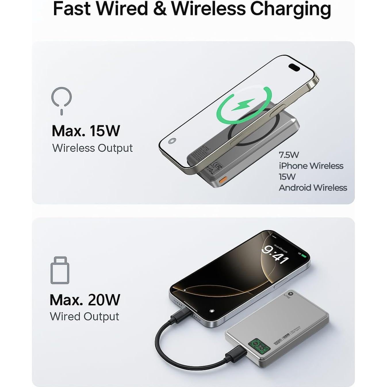 Batería Portátil Magnética LITO 10000mAh Carga Rápida 20W