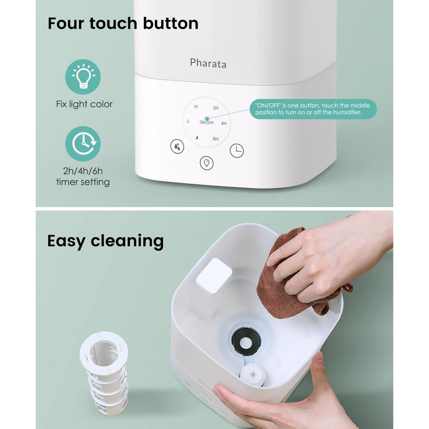 Humidificador Pharata 3.5L Ultrasonido con Luz Nocturna