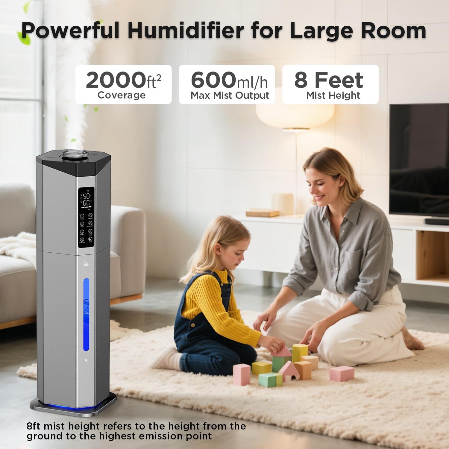 Humidificador GloryAir 9L Doble Atomizador para Habitaciones Grandes