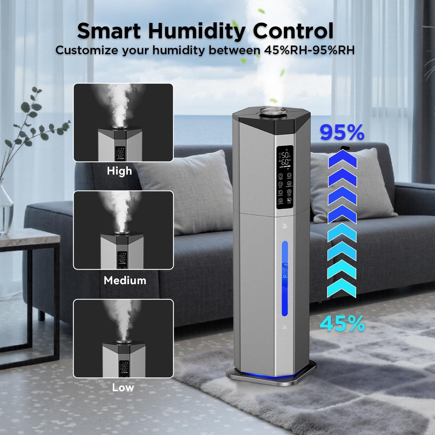 Humidificador GloryAir 9L Doble Atomizador para Habitaciones Grandes