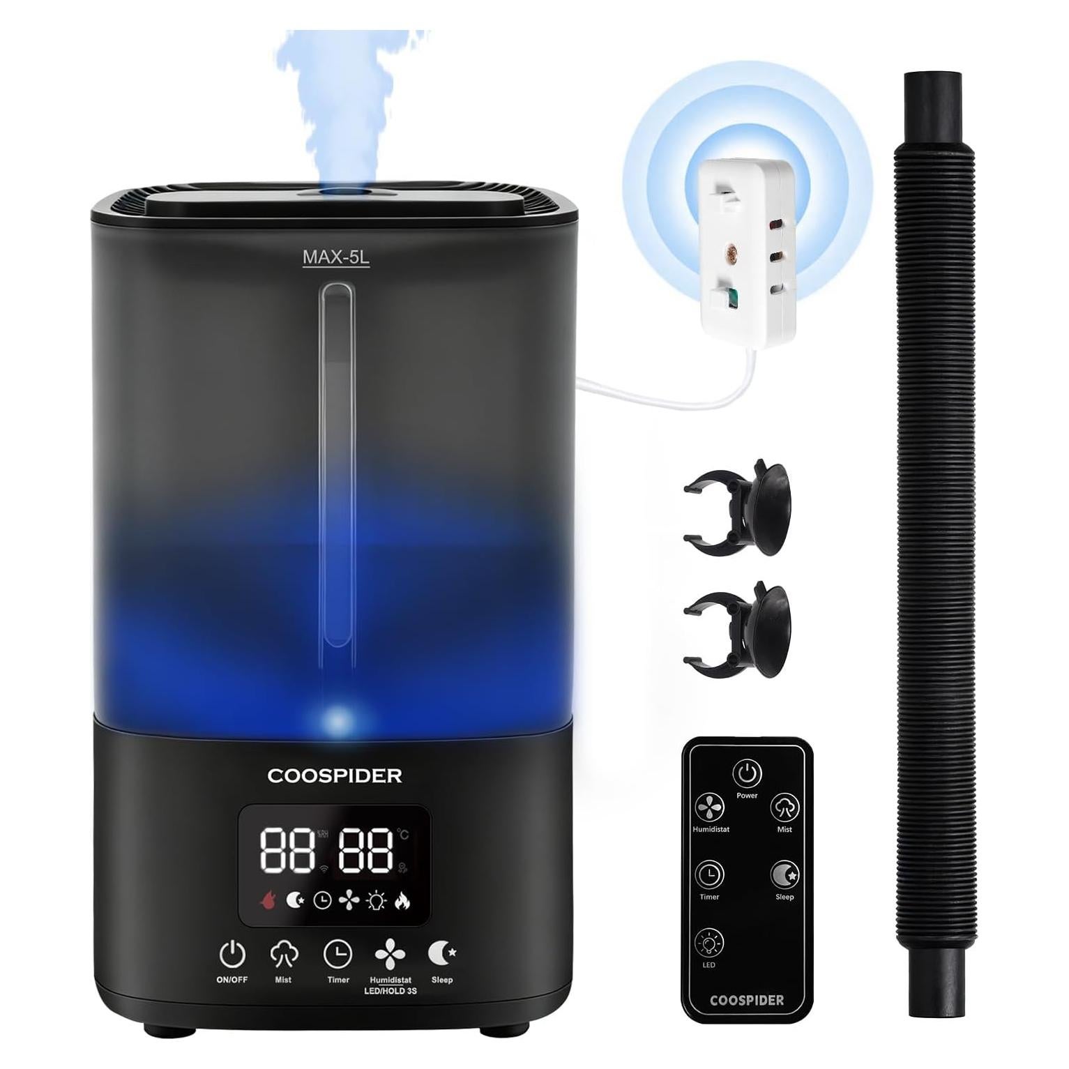 Humidificador Coospider 5L Ultrasonido Control Remoto Negro