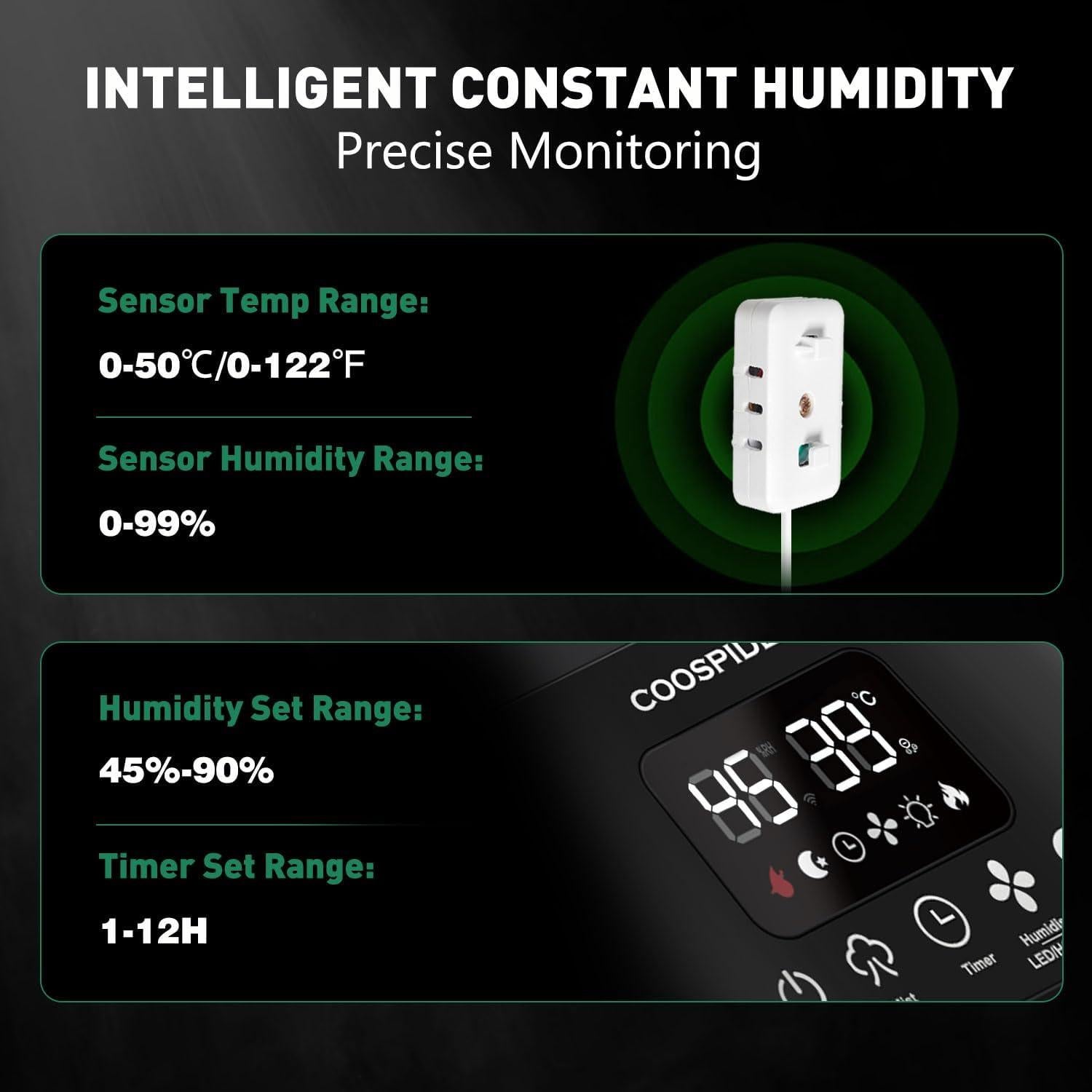 Humidificador Coospider 5L Ultrasonido Control Remoto Negro