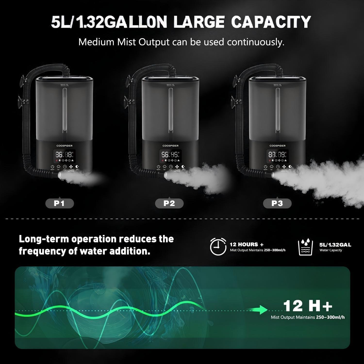 Humidificador Coospider 5L Ultrasonido Control Remoto Negro