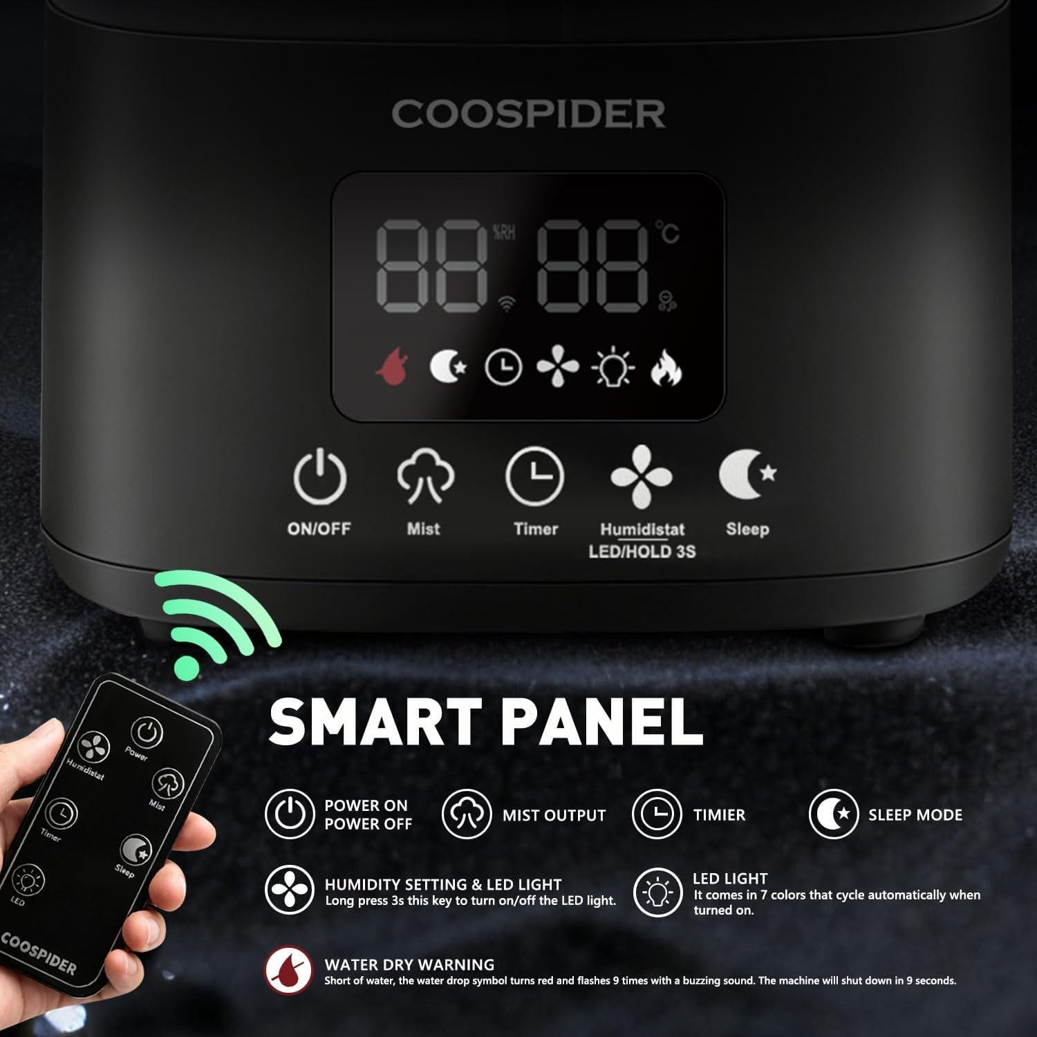 Humidificador Coospider 5L Ultrasonido Control Remoto Negro