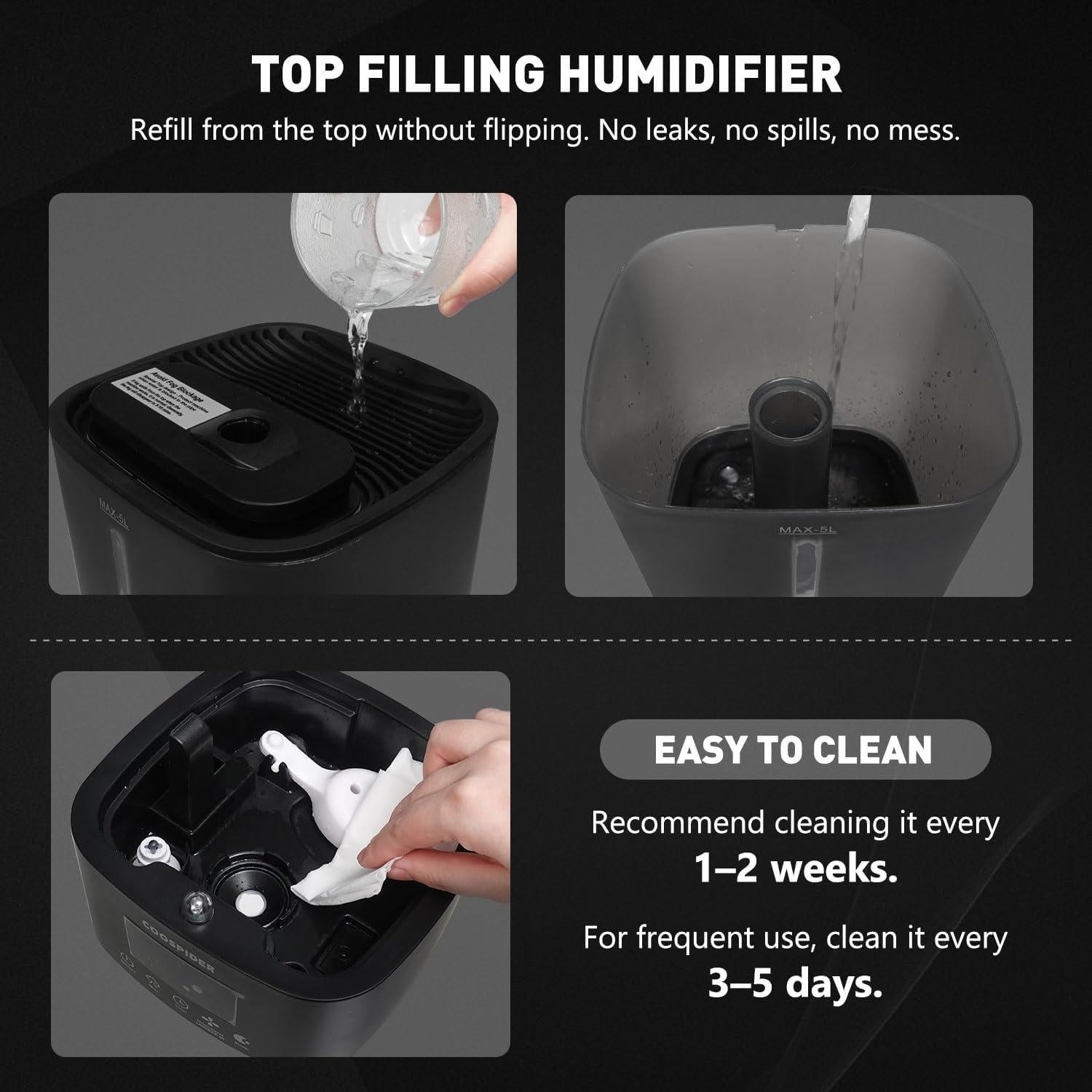 Humidificador Coospider 5L Ultrasonido Control Remoto Negro