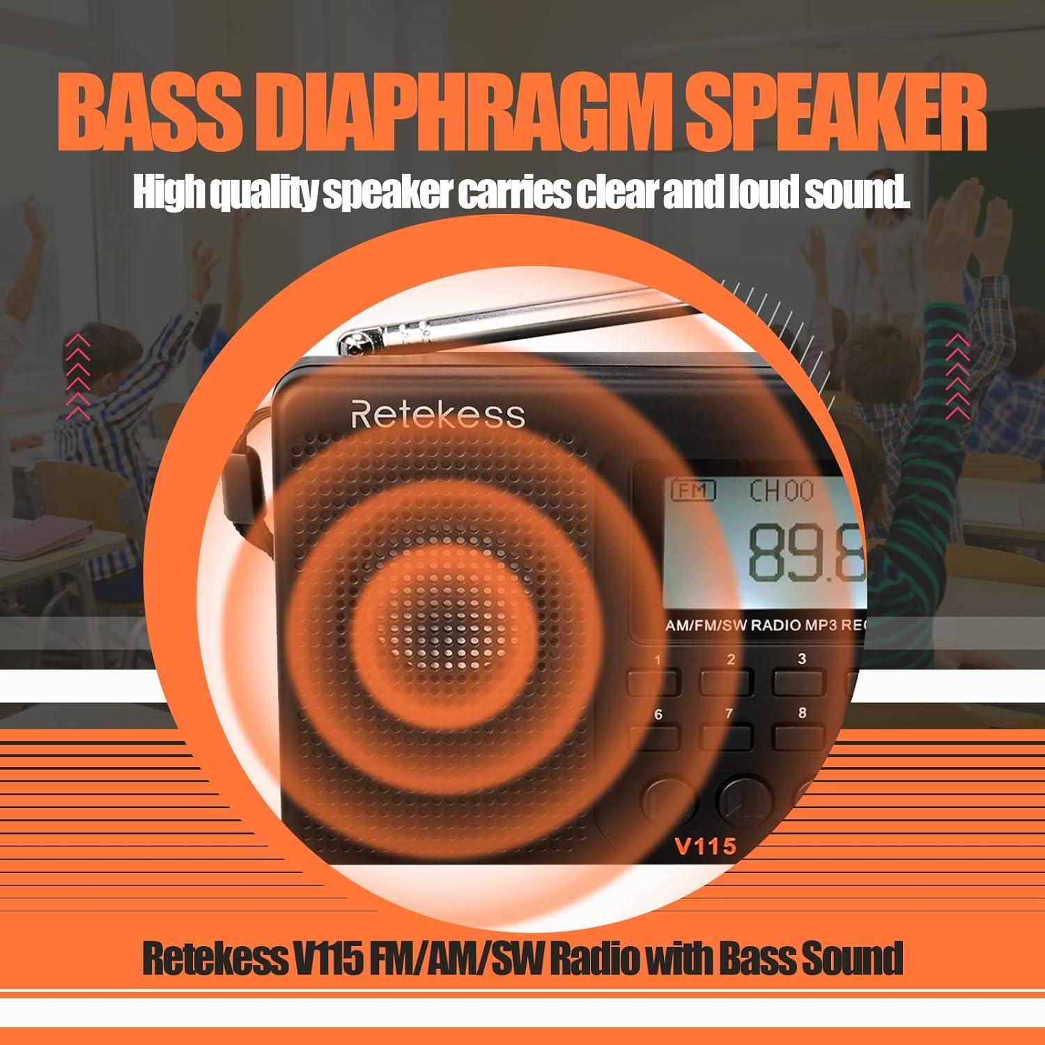 Radio Digital Portátil Retekess V115 AM FM con Grabación