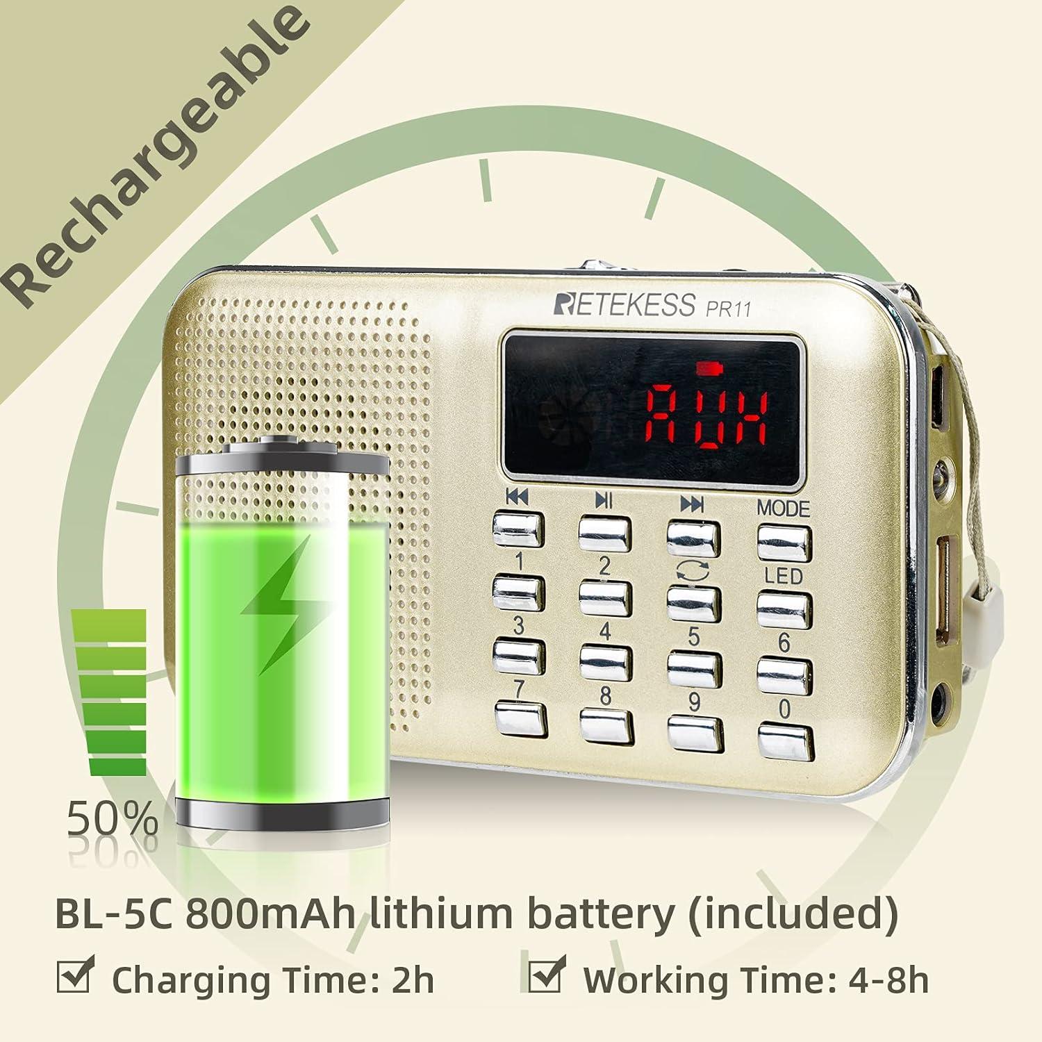 Radio Digital Portátil Retekess V115 AM FM con Grabación