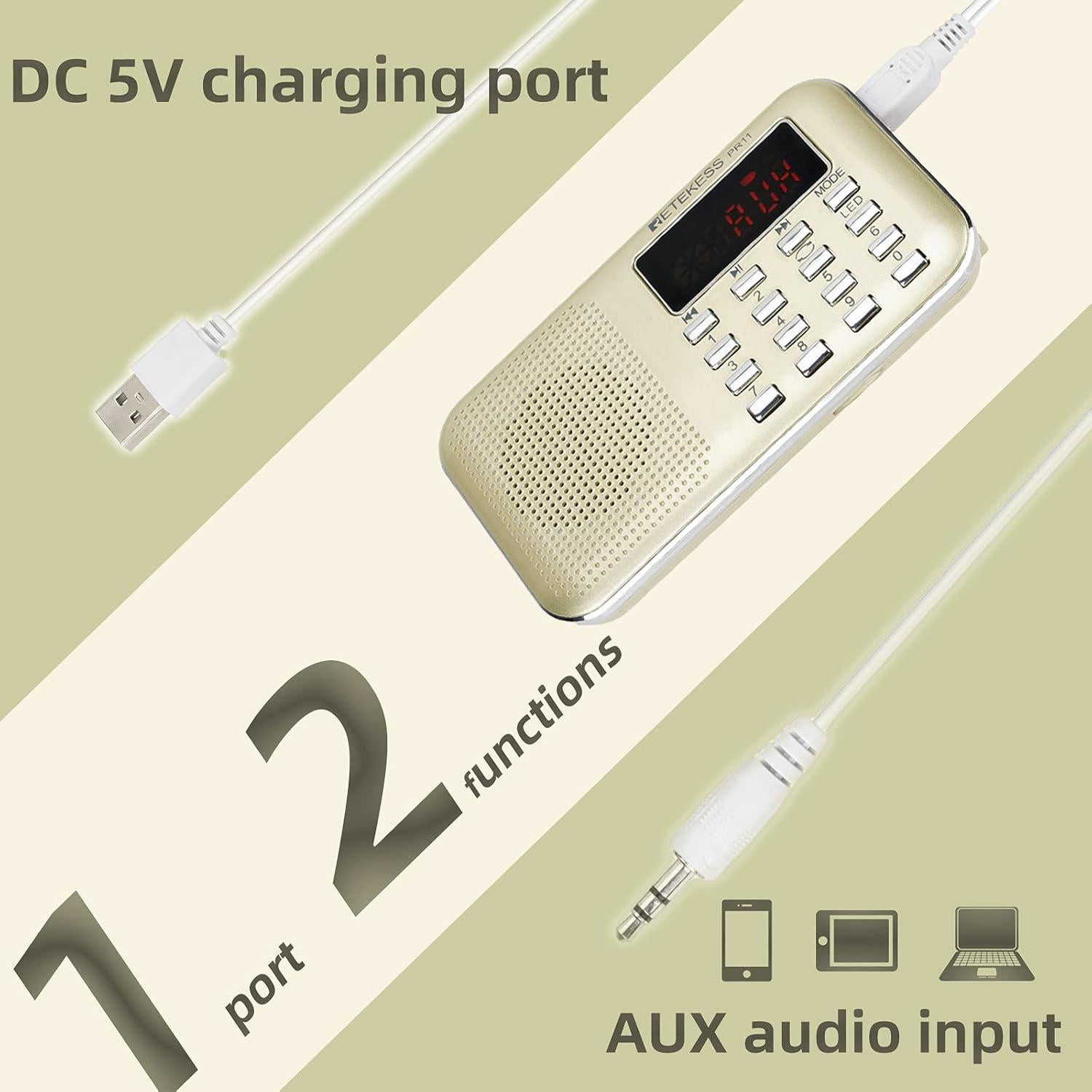 Radio Digital Portátil Retekess V115 AM FM con Grabación