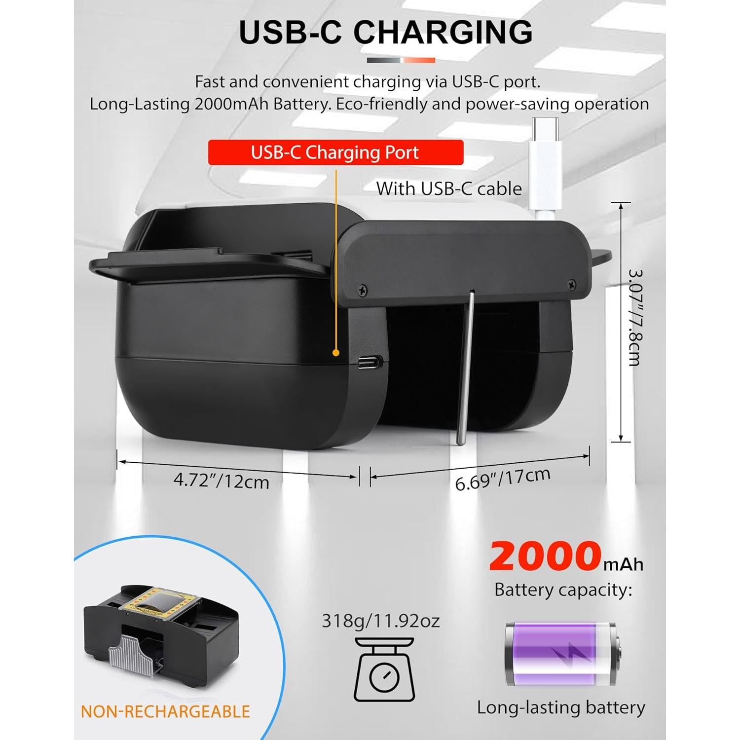 Barajador Automático de Cartas OBLITZON - Eléctrico, USB-C, 2000mAh