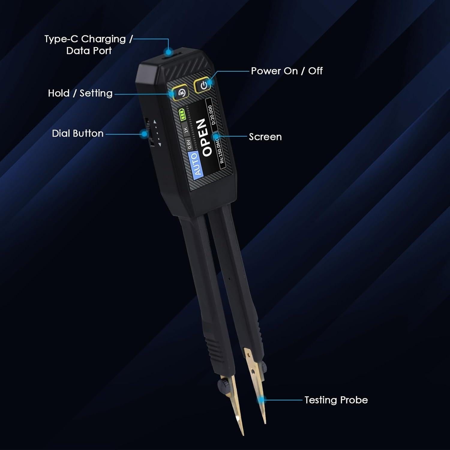 Medidor LCR Tekcoplustd TK508PLUS 10kHz Pinzas Compacto