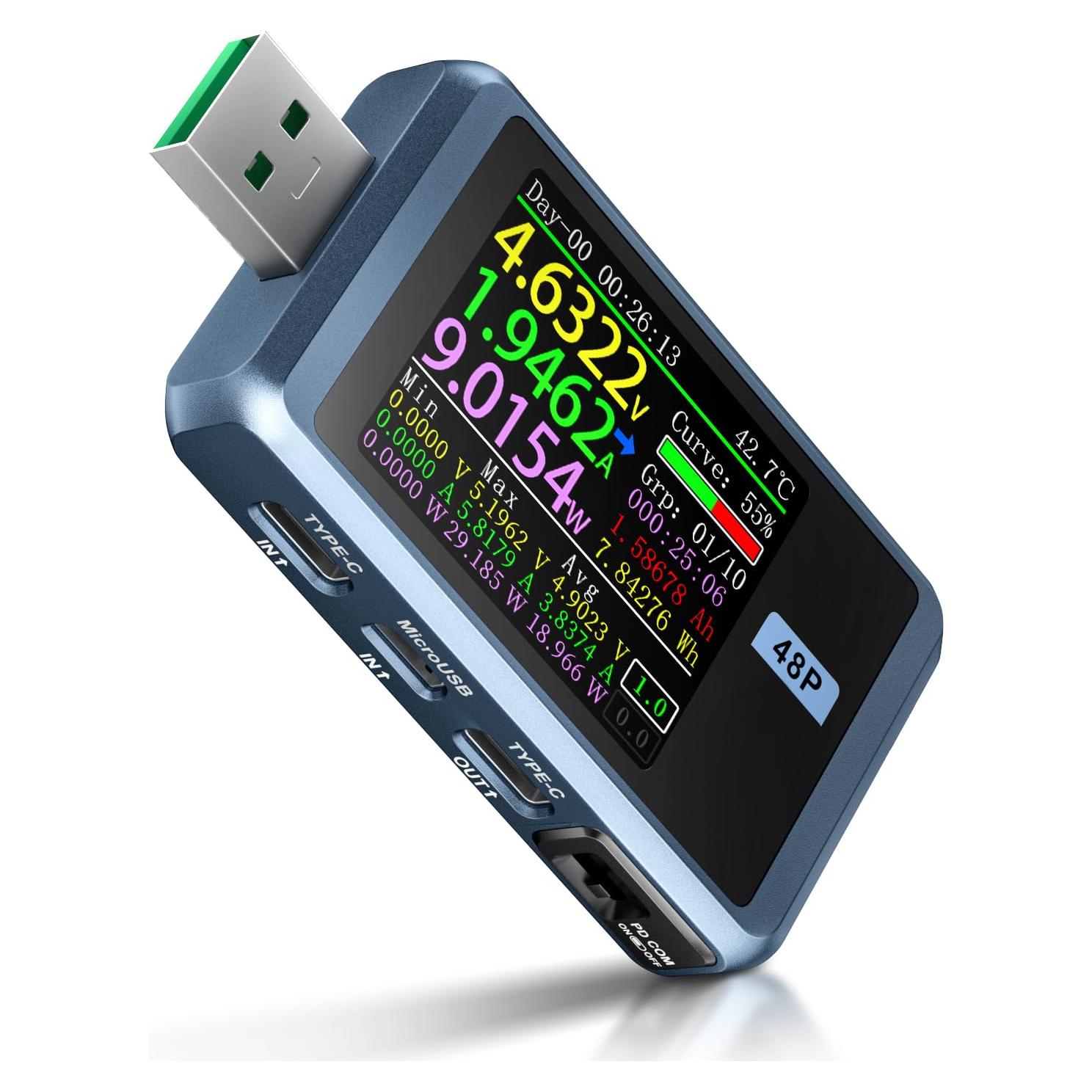 Probador USB FNIRSI FNB48P 4-24V 6.5A Pantalla LCD Color