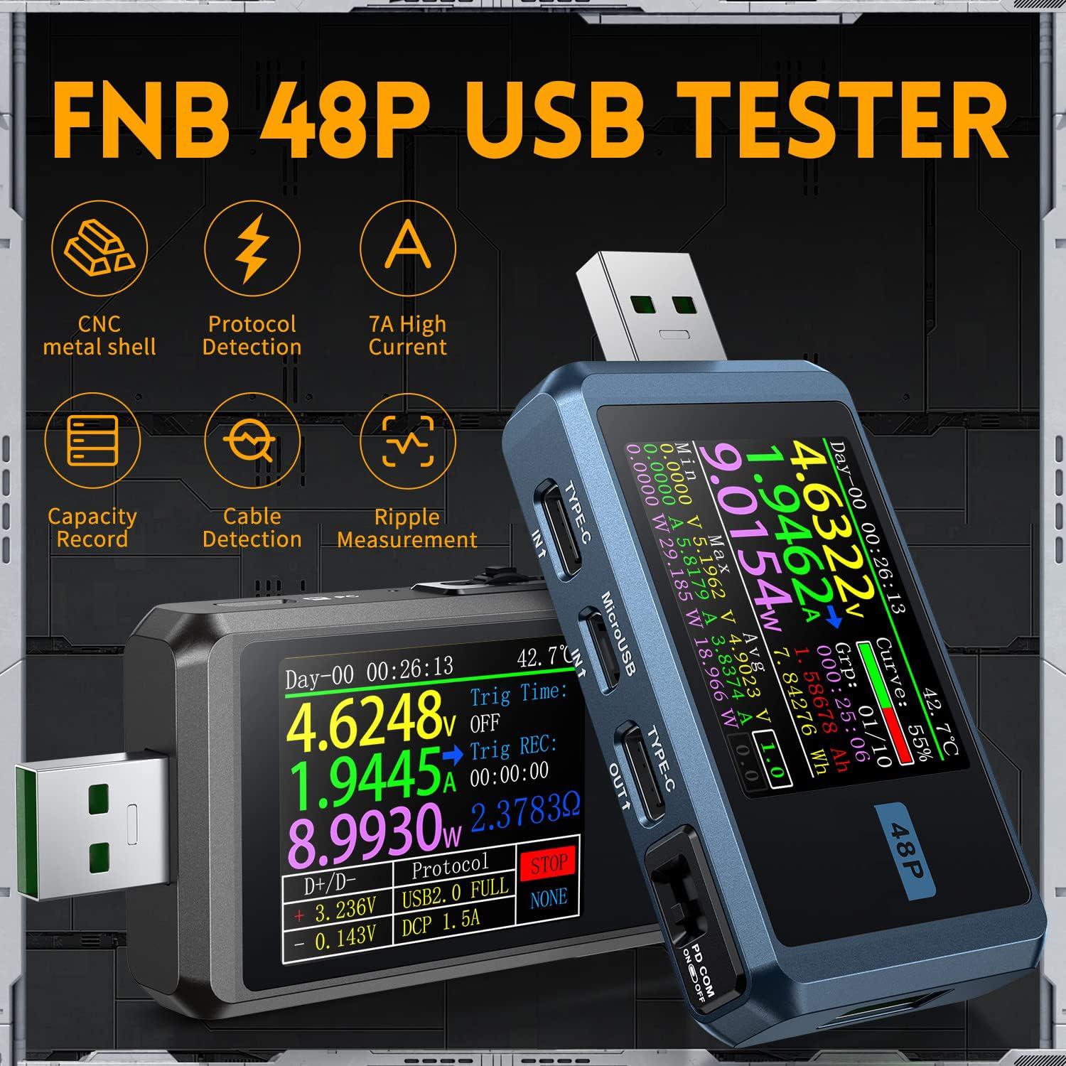 Probador USB FNIRSI FNB48P 4-24V 6.5A Pantalla LCD Color