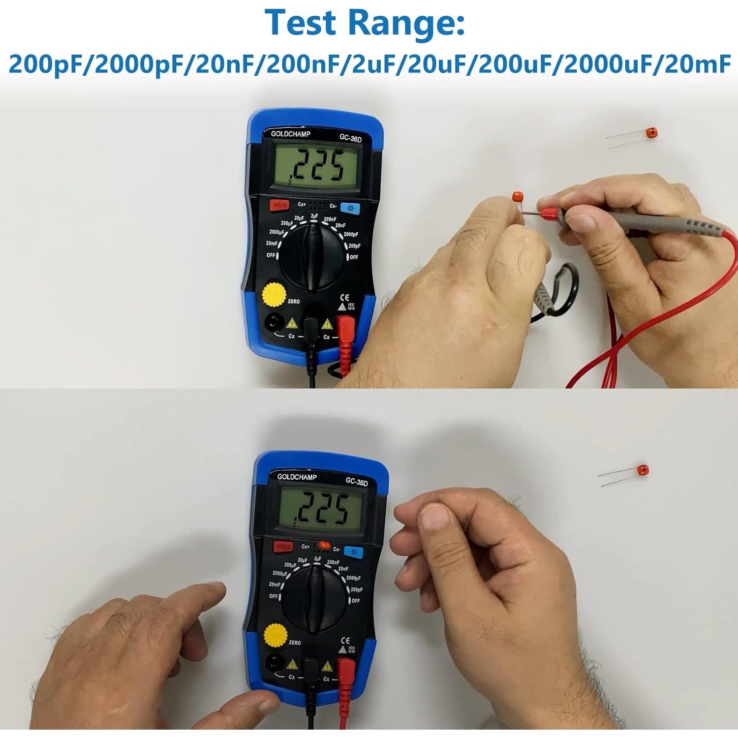 Multímetro Medidor de Capacitancia GOLDCHAMP GCUS-36D 200pF-20mF