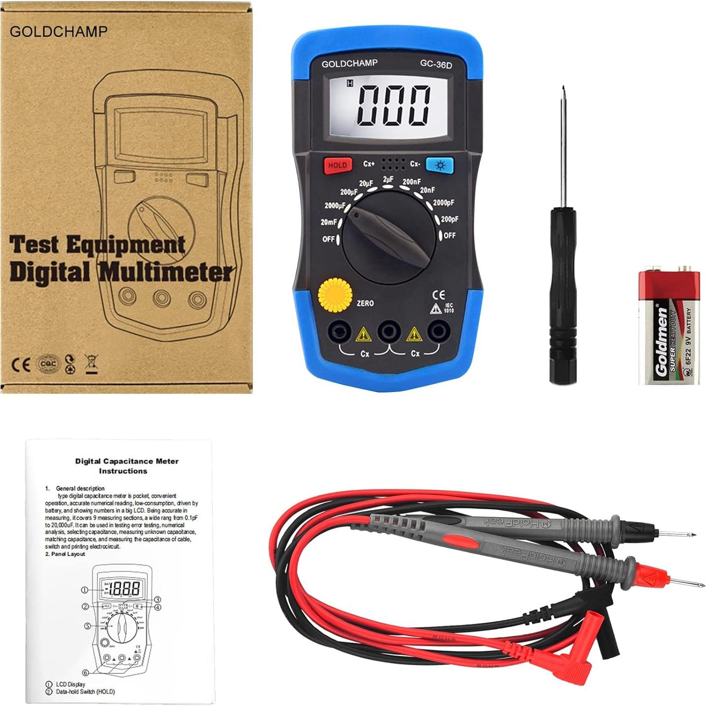 Multímetro Medidor de Capacitancia GOLDCHAMP GCUS-36D 200pF-20mF