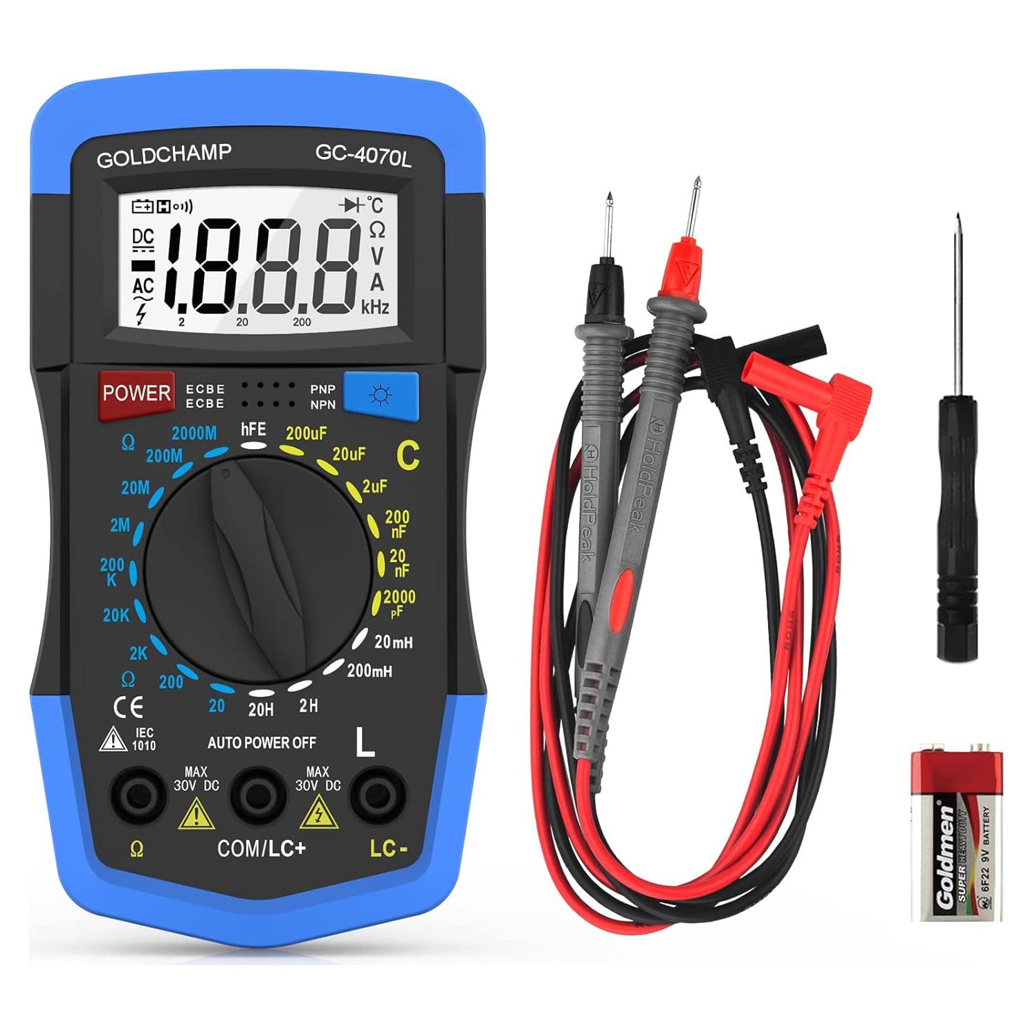 Multímetro Digital GOLDCHAMP GC-4070L, Medidor de Capacitores 2000pF-200µF