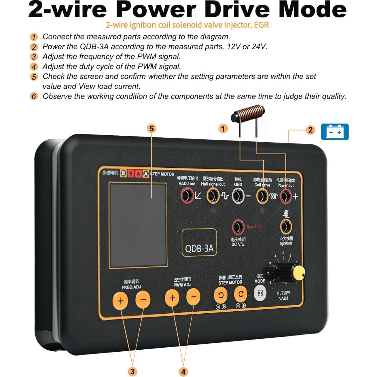 Probador de Bobina de Encendido RQG QDB-3A 12V-24V Pantalla Color