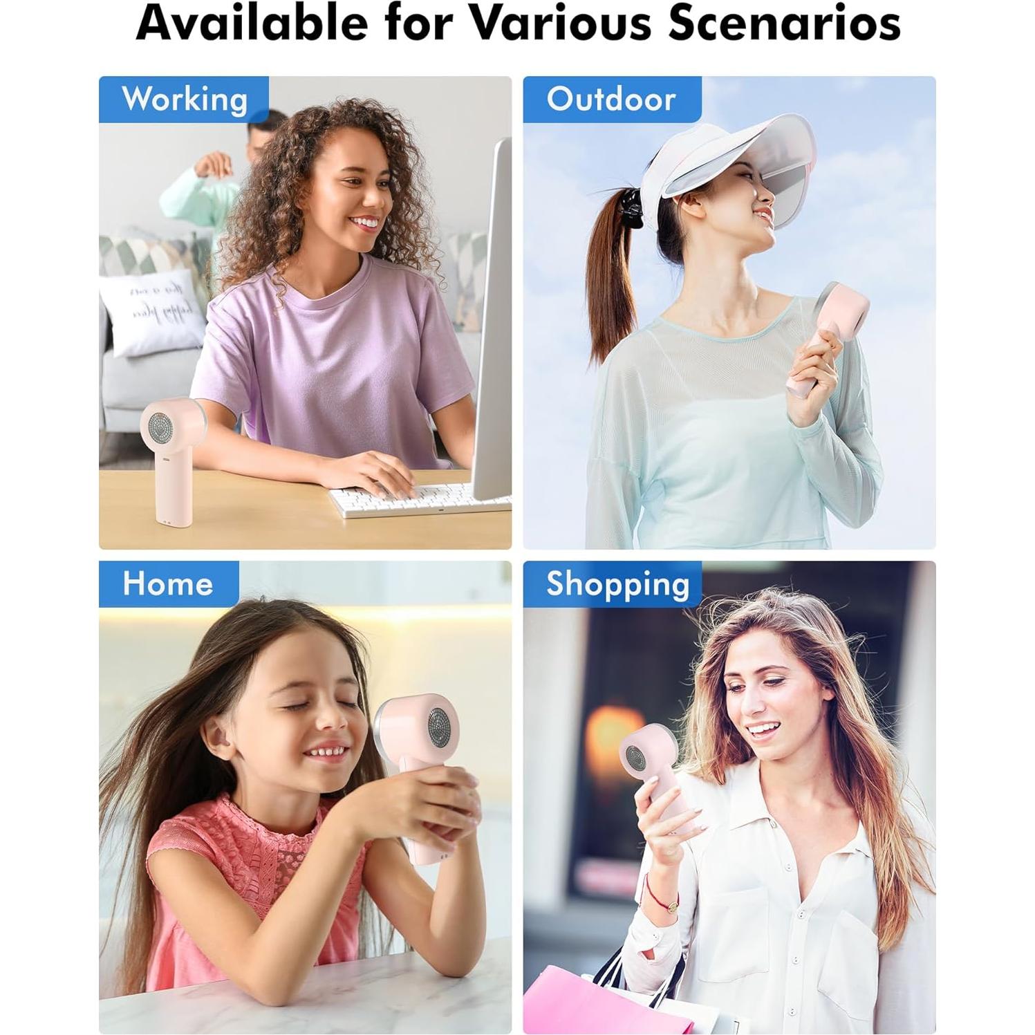 Ventilador Portátil WHATOOK Mini Rosa 10h Batería USB