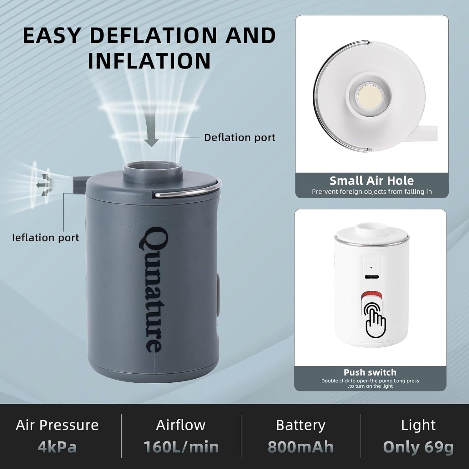 Bomba de Aire Portátil QUNATURE 4KPa Recargable 800mAh