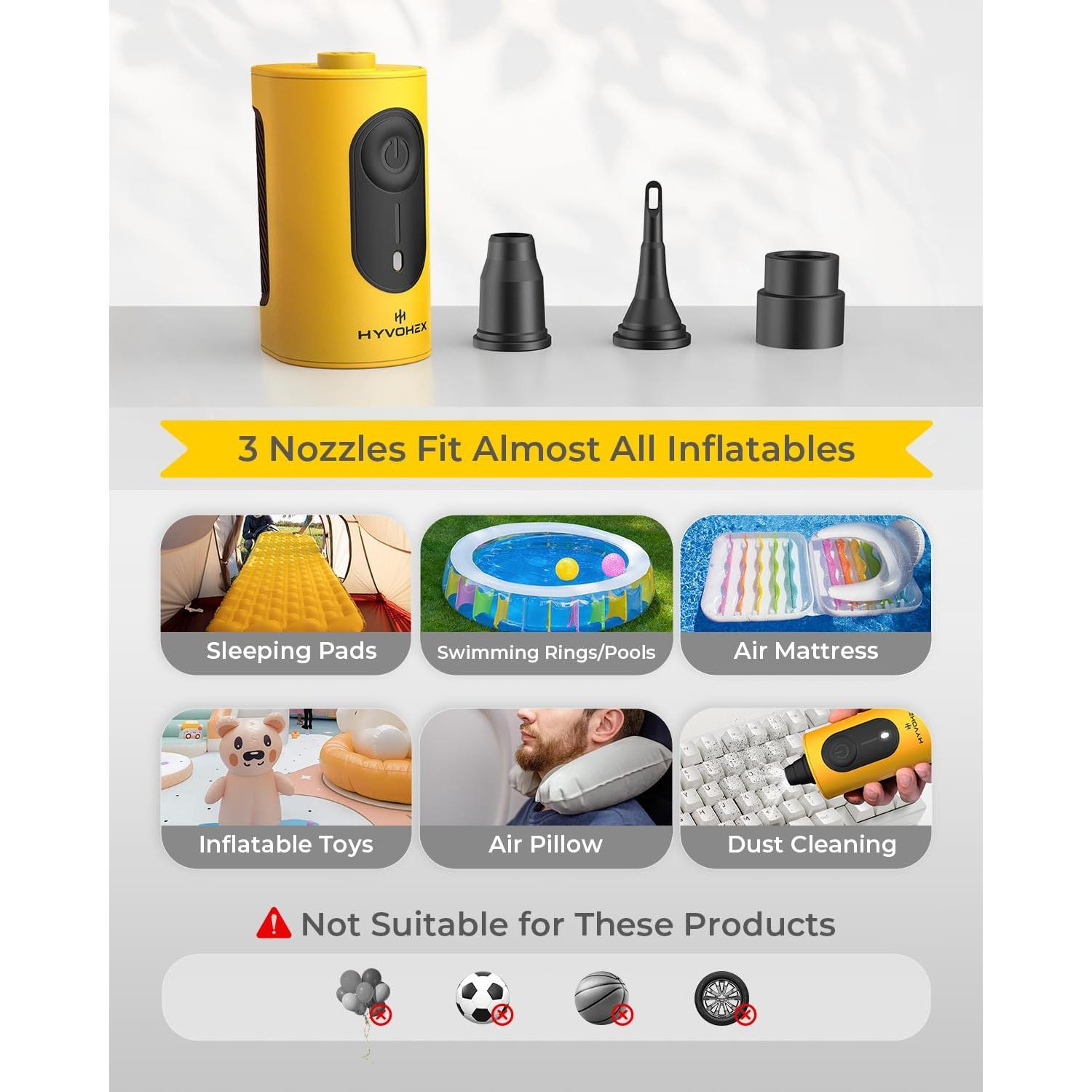 Bomba de Aire Eléctrica HYVOHEX HB2 4000mAh 360L/min Amarillo