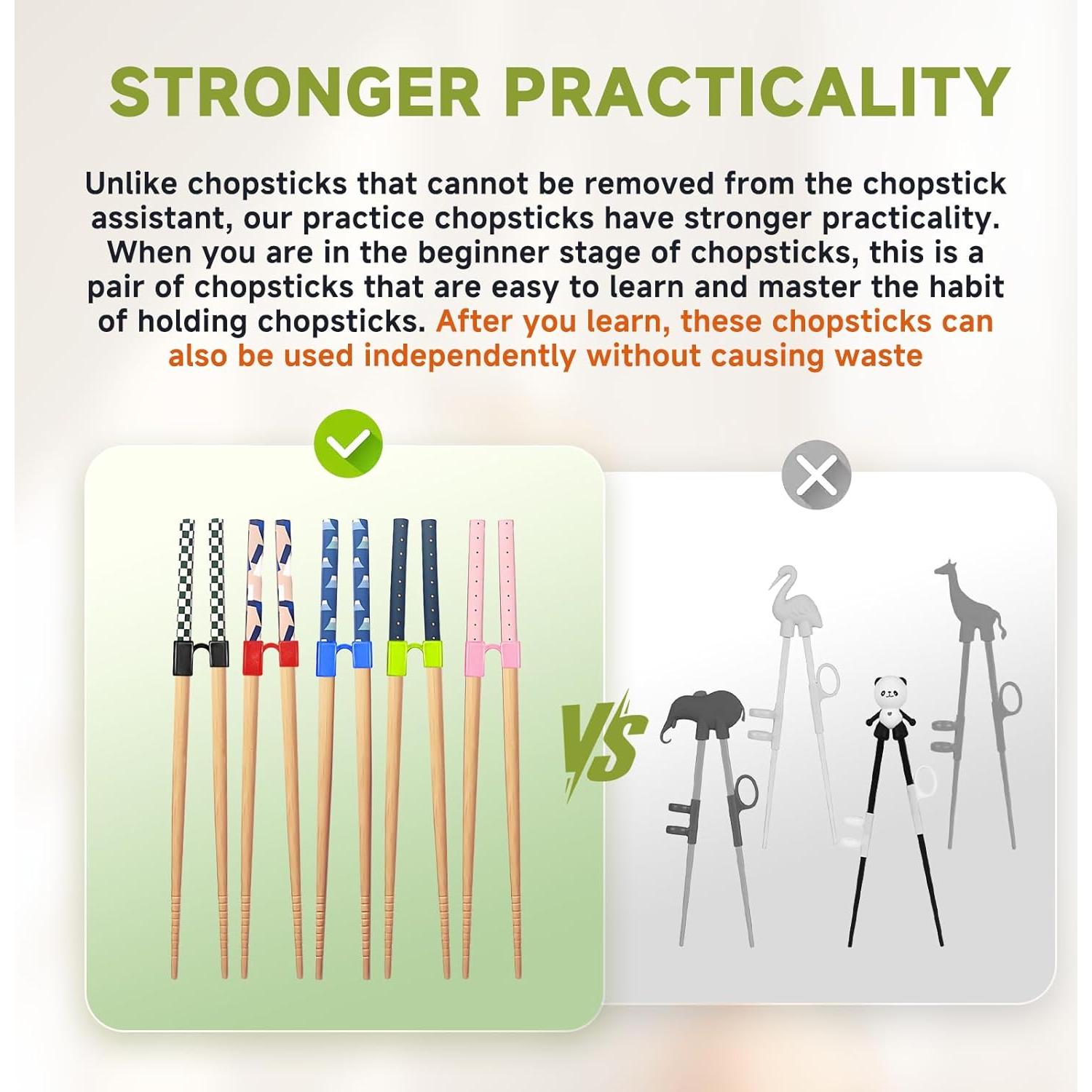 5 Pares de Palillos Reutilizables EAEDMY 22.5cm para Aprender