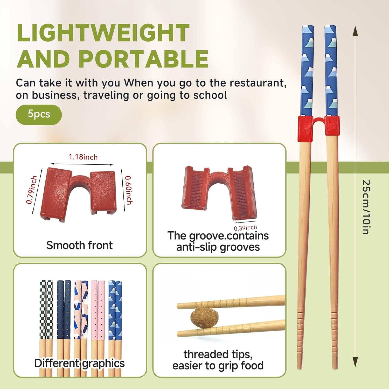 5 Pares de Palillos Reutilizables EAEDMY 22.5cm para Aprender