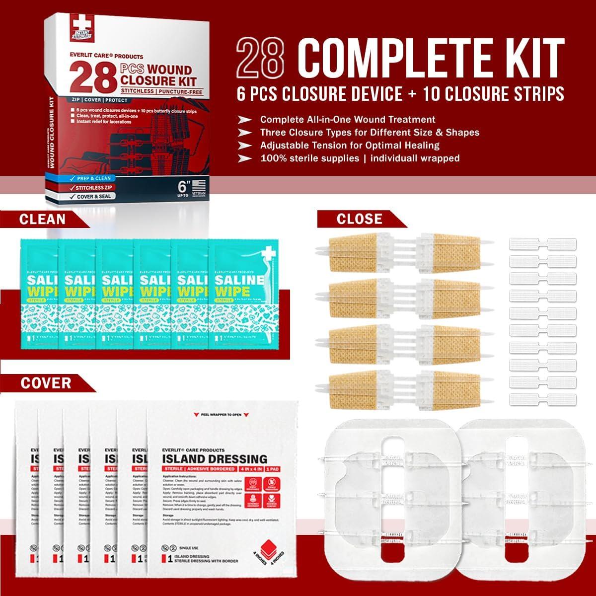 Kit de Cierre de Heridas Sin Suturas Everlit Care - 28 Piezas