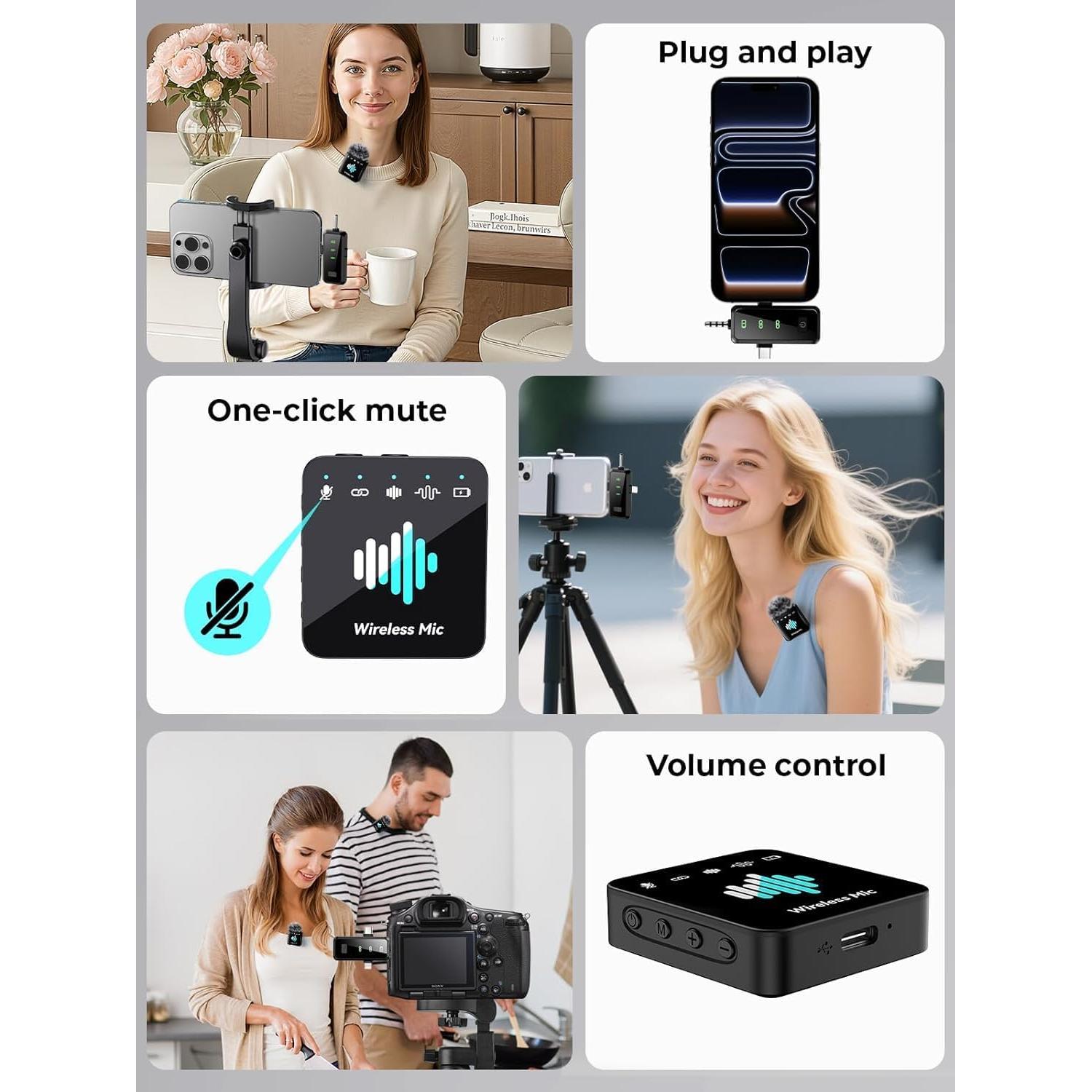 Micrófono Lavalier Inalámbrico MENERESAS M37 - 100m, 20h Batería