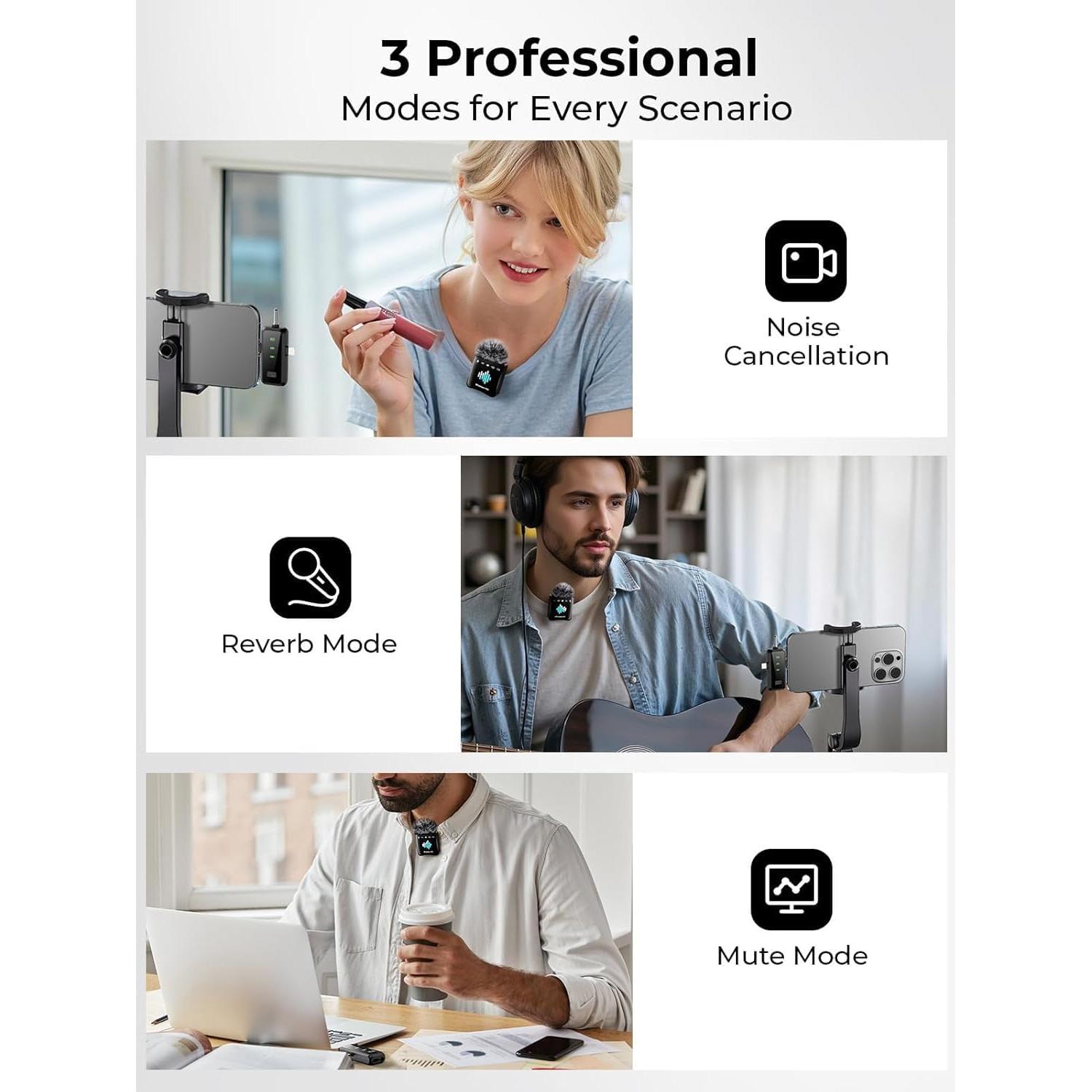 Micrófono Lavalier Inalámbrico MENERESAS M37 - 100m, 20h Batería