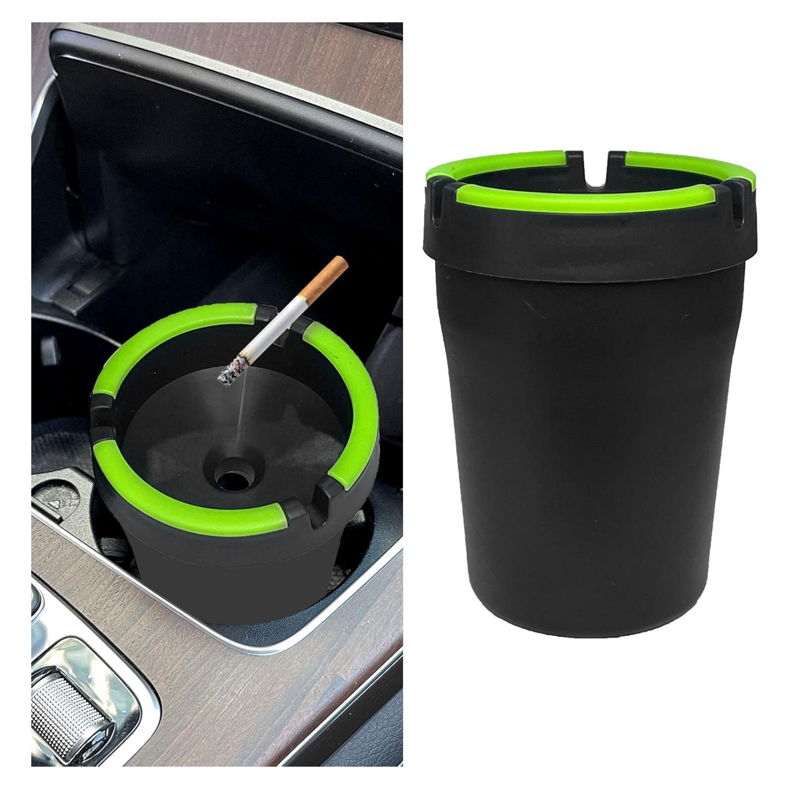 Cenicero de coche QKYS con tapa, a prueba de olores, negro