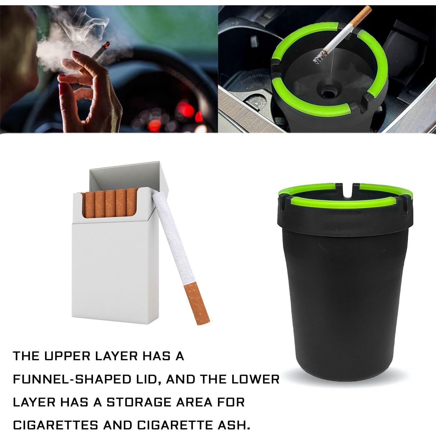 Cenicero de coche QKYS con tapa, a prueba de olores, negro