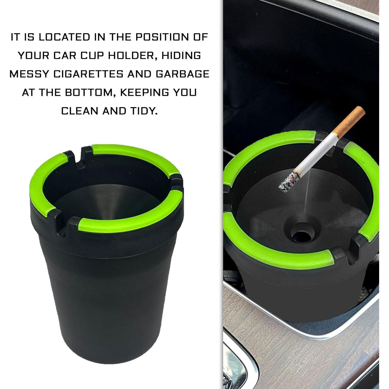 Cenicero de coche QKYS con tapa, a prueba de olores, negro