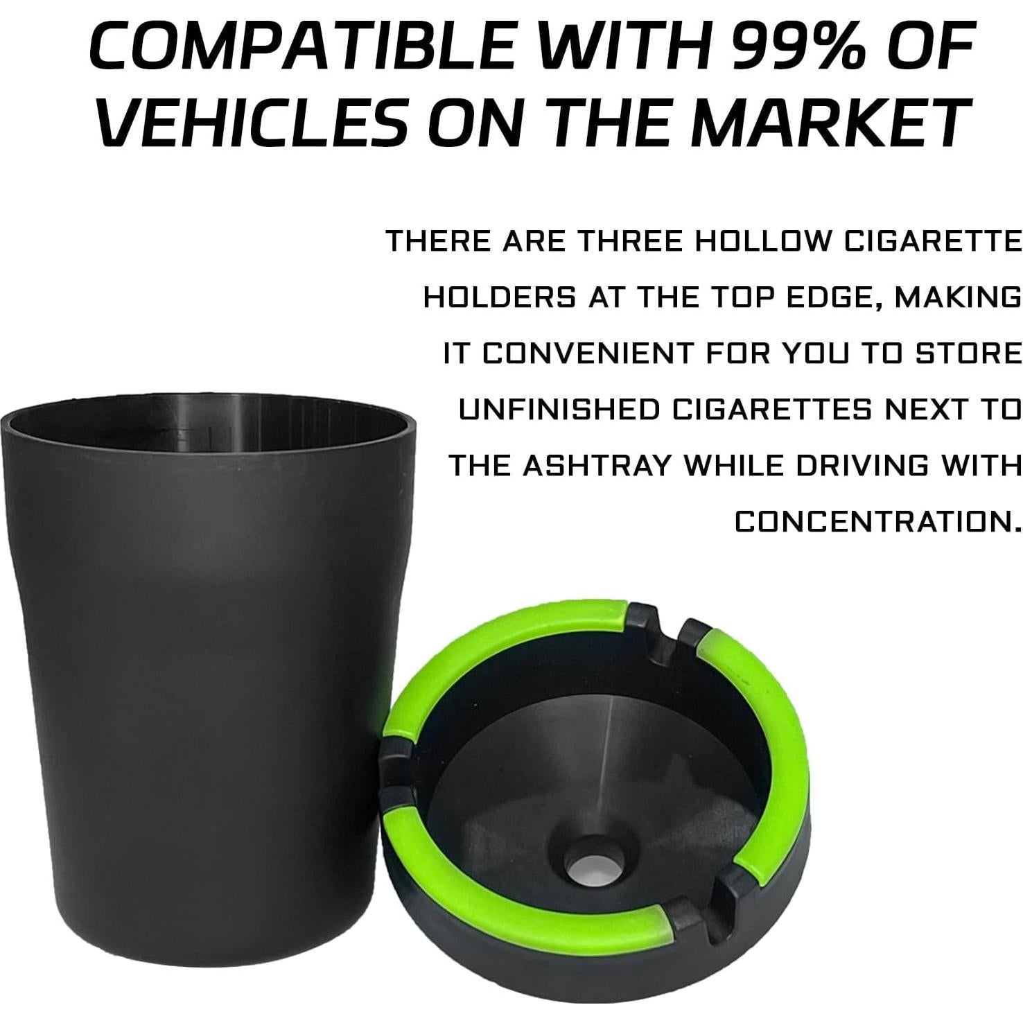 Cenicero de coche QKYS con tapa, a prueba de olores, negro