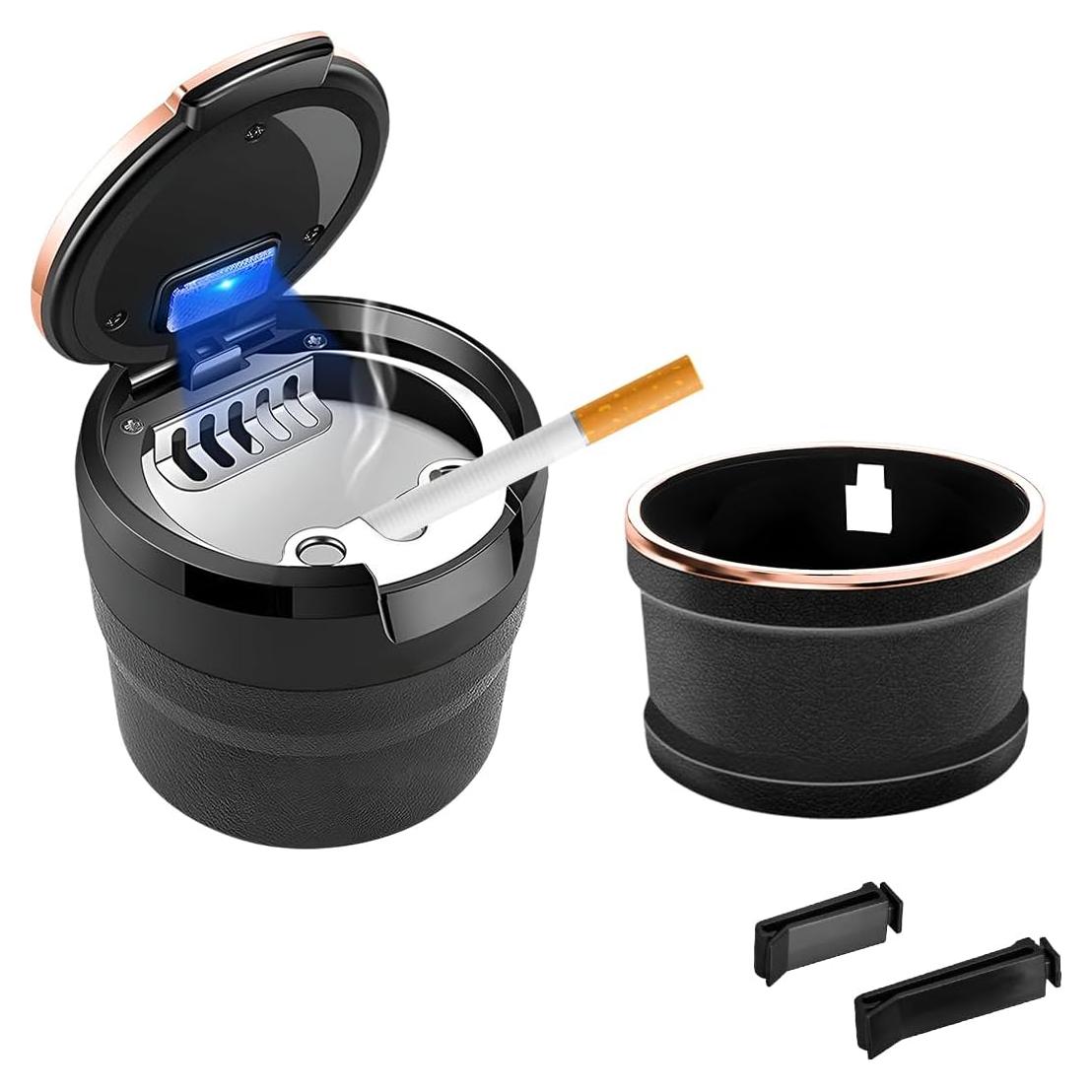 Cenicero de coche ZNDAW con tapa y luz LED azul portátil