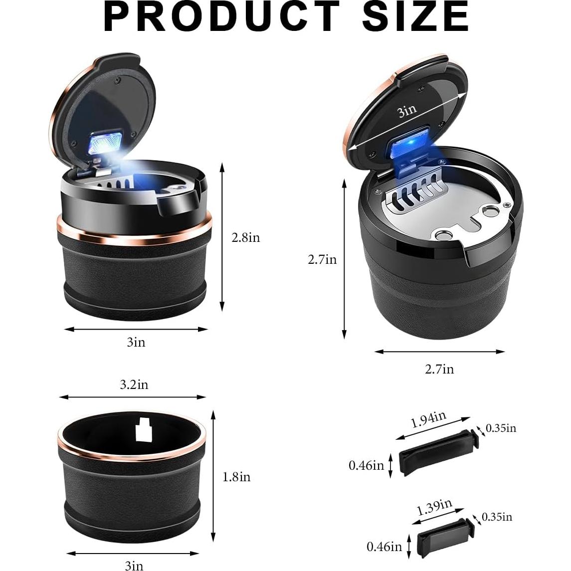 Cenicero de coche ZNDAW con tapa y luz LED azul portátil