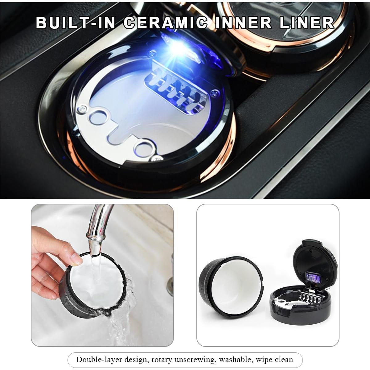 Cenicero de coche ZNDAW con tapa y luz LED azul portátil